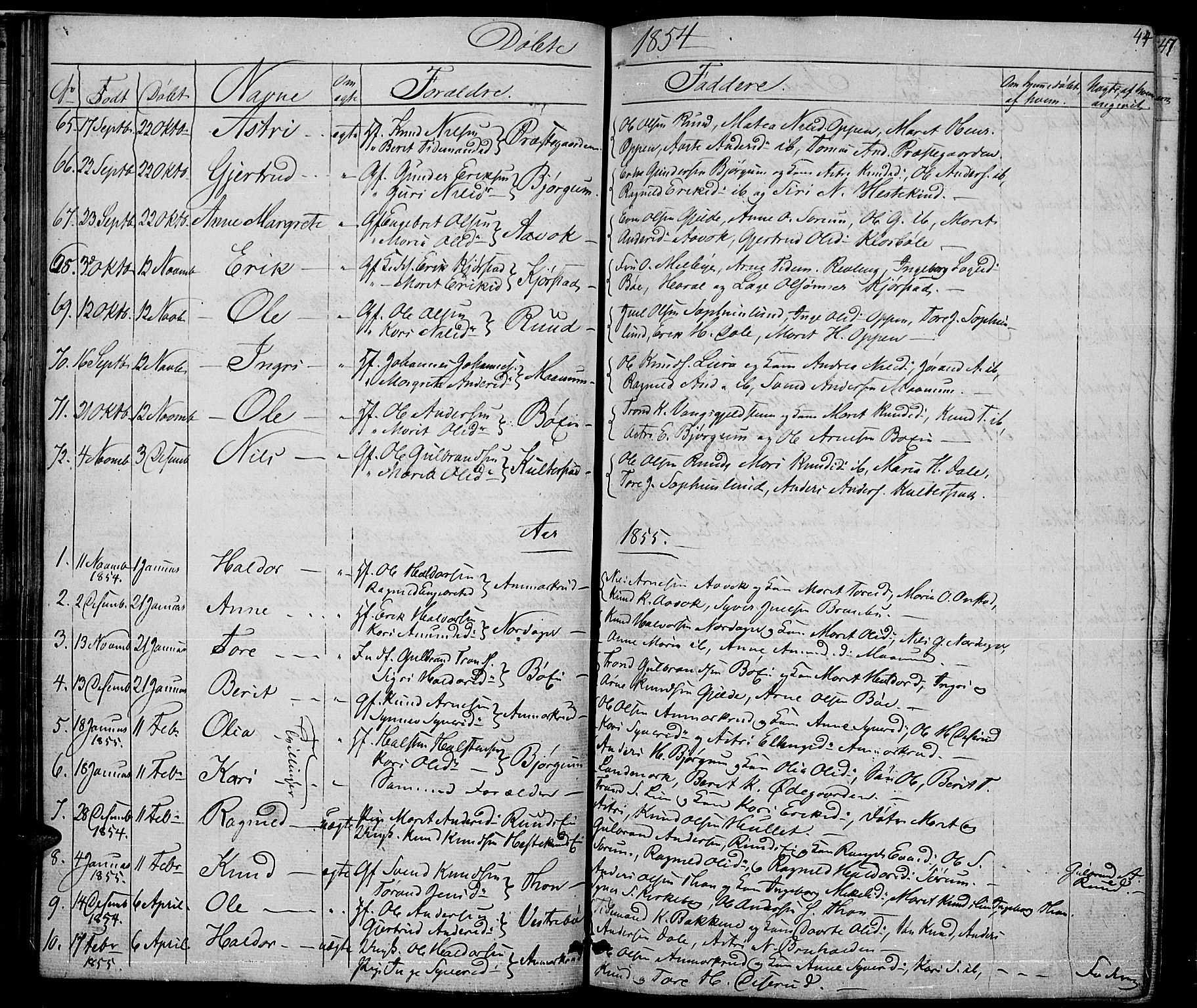 Nord-Aurdal prestekontor, SAH/PREST-132/H/Ha/Hab/L0002: Parish register (copy) no. 2, 1842-1877, p. 44