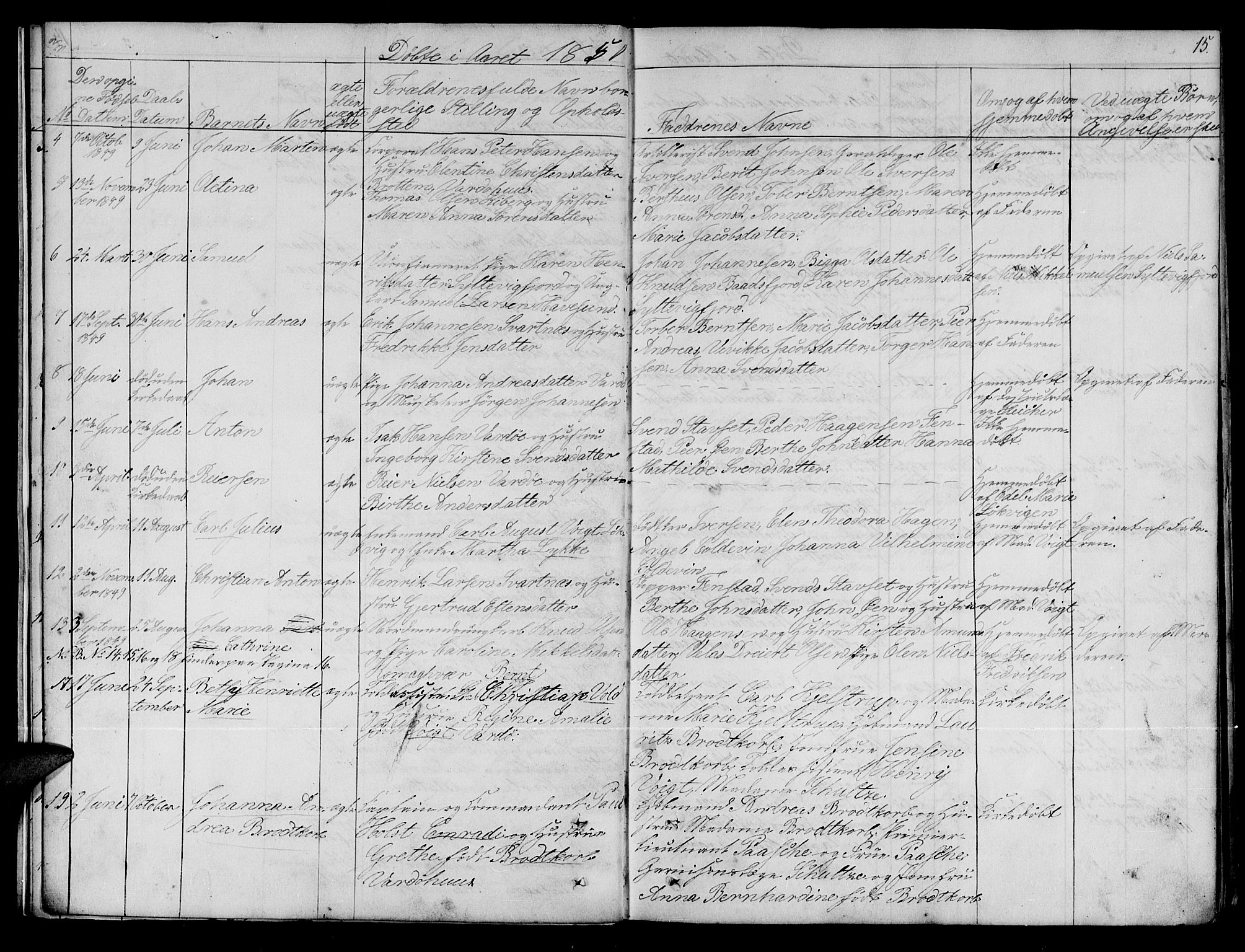 Vardø sokneprestkontor, AV/SATØ-S-1332/H/Hb/L0001klokker: Parish register (copy) no. 1, 1844-1861, p. 15