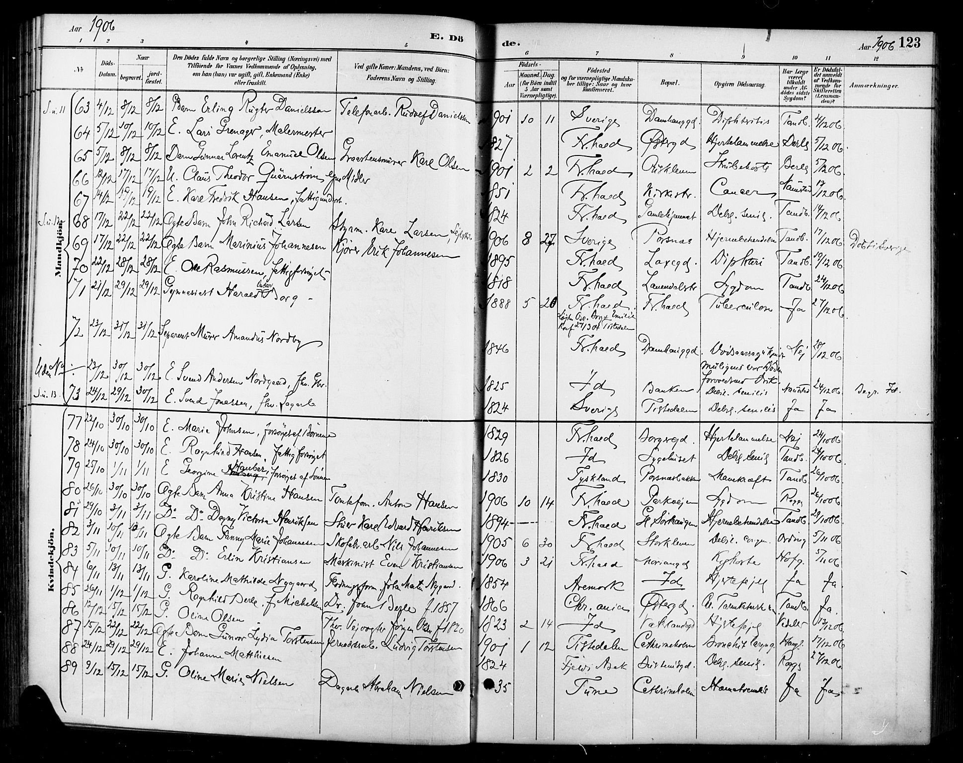 Halden prestekontor Kirkebøker, SAO/A-10909/F/Fa/L0014: Parish register (official) no. I 14, 1890-1906, p. 123