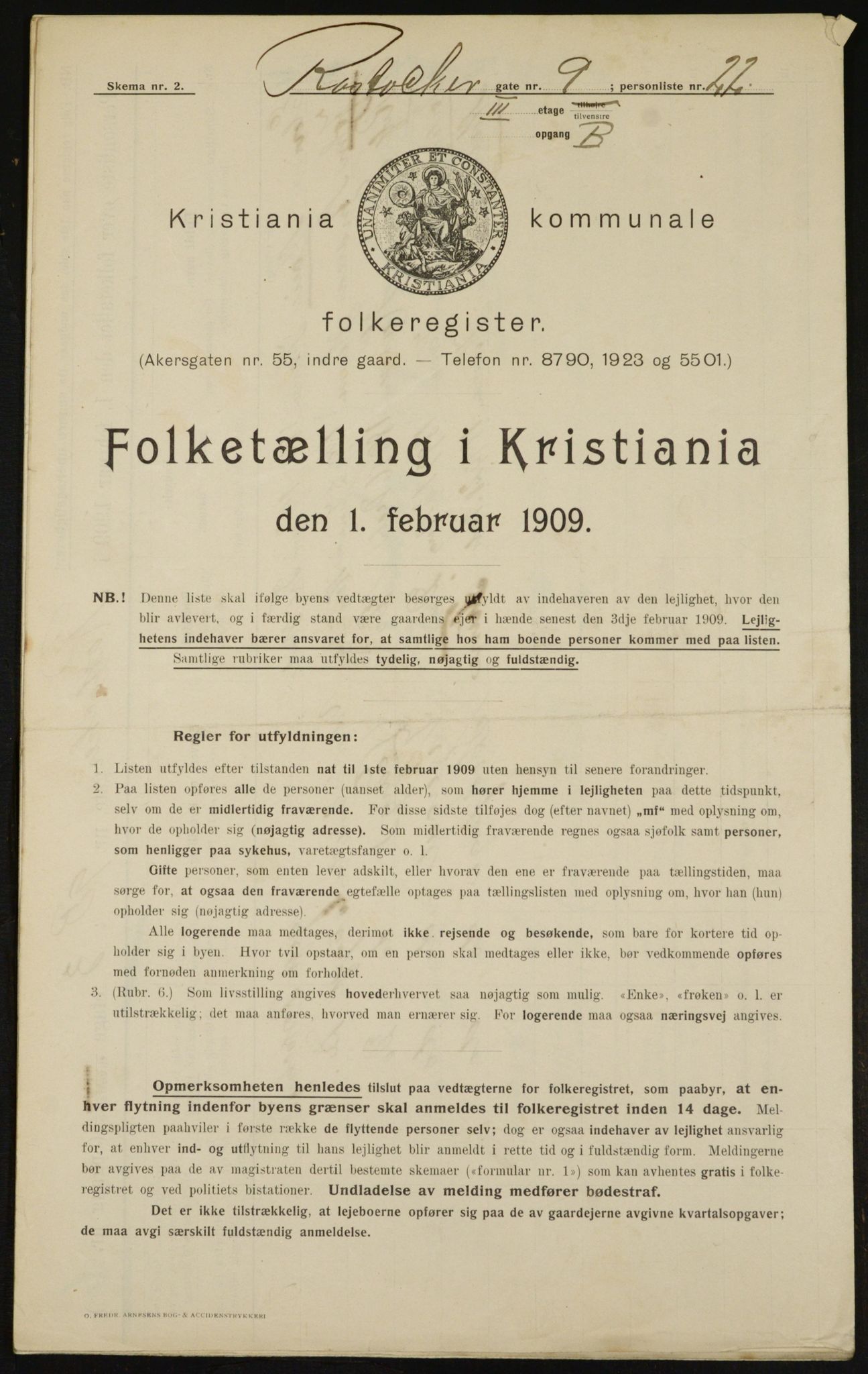 OBA, Municipal Census 1909 for Kristiania, 1909, p. 76731