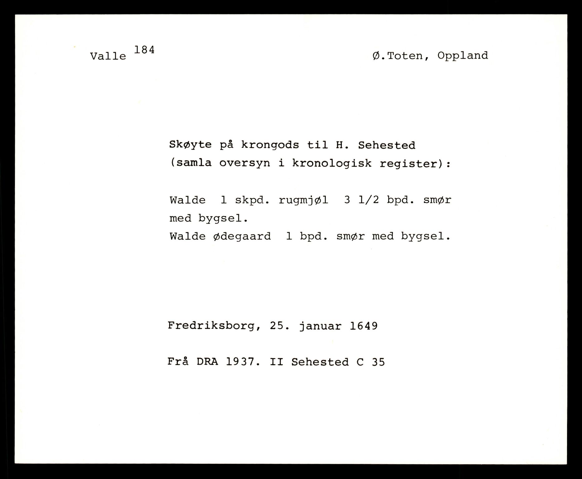 Riksarkivets diplomsamling, AV/RA-EA-5965/F35/F35e/L0011: Registreringssedler Oppland 3, 1400-1700, p. 189