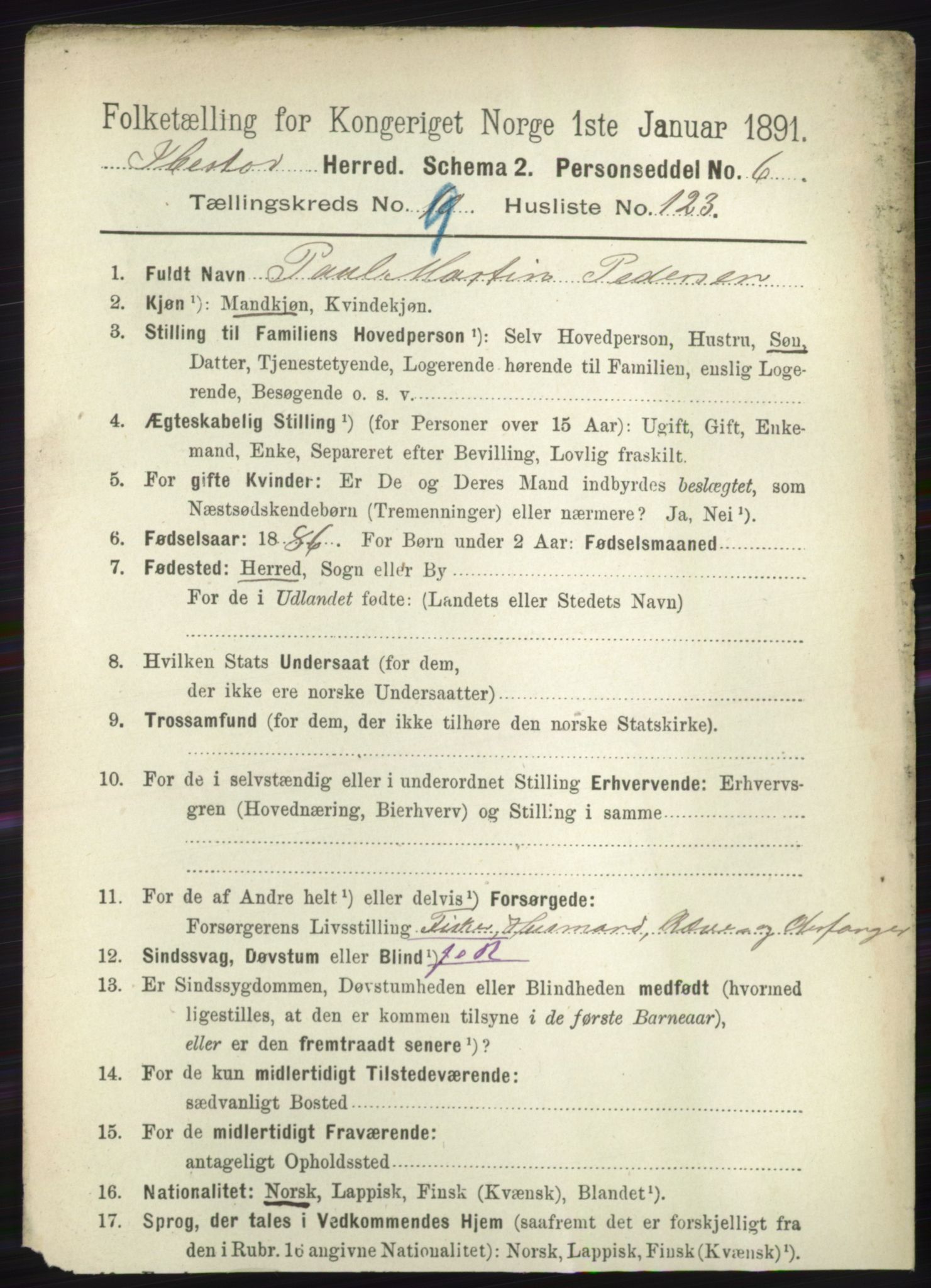 RA, 1891 census for 1917 Ibestad, 1891, p. 6773