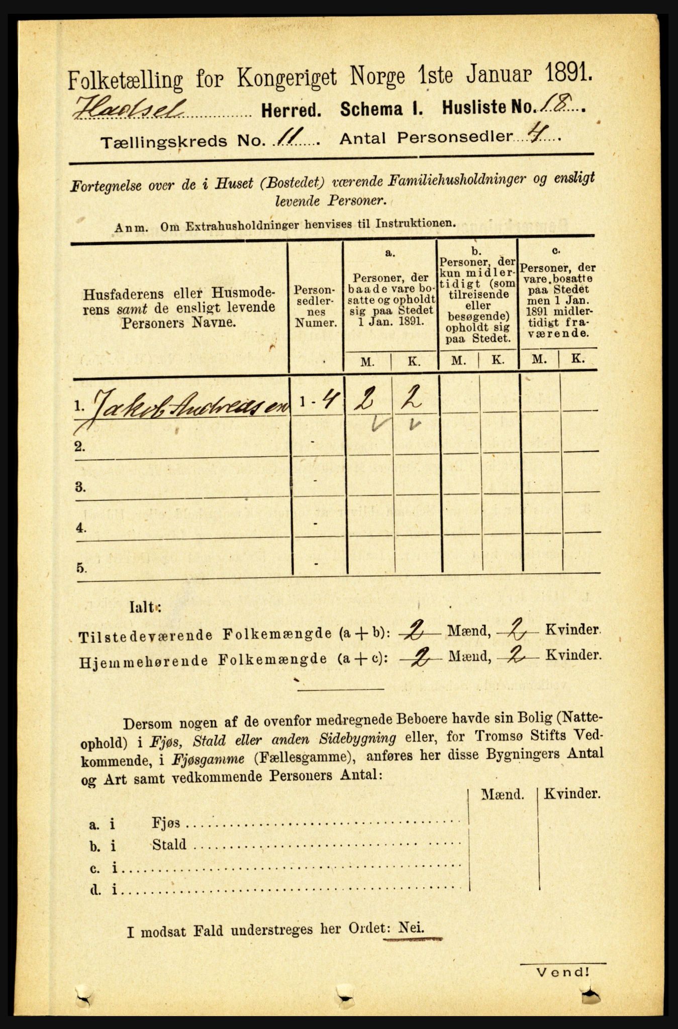 RA, 1891 census for 1866 Hadsel, 1891, p. 4660