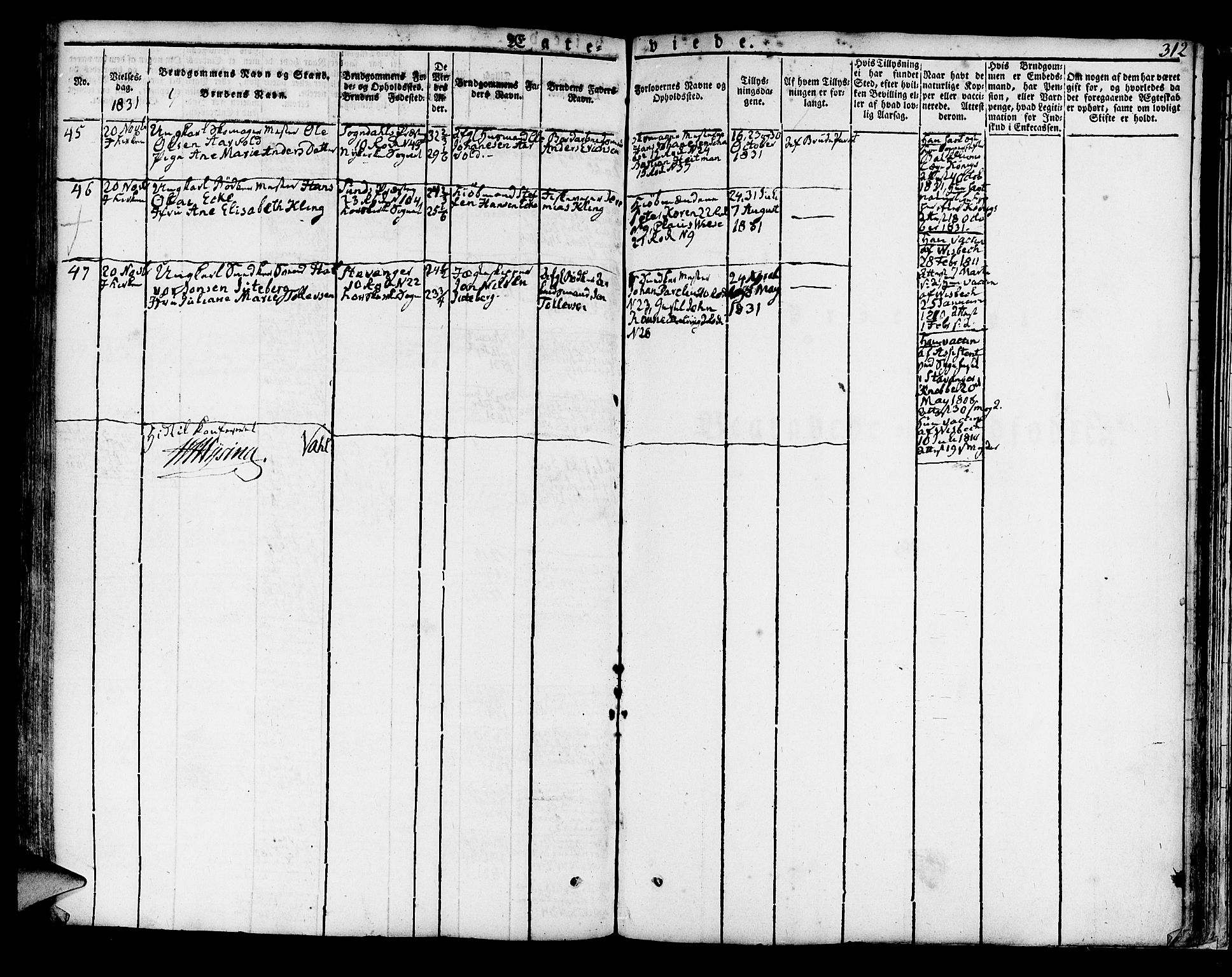 Korskirken sokneprestembete, AV/SAB-A-76101/H/Hab: Parish register (copy) no. A 3, 1821-1831, p. 312