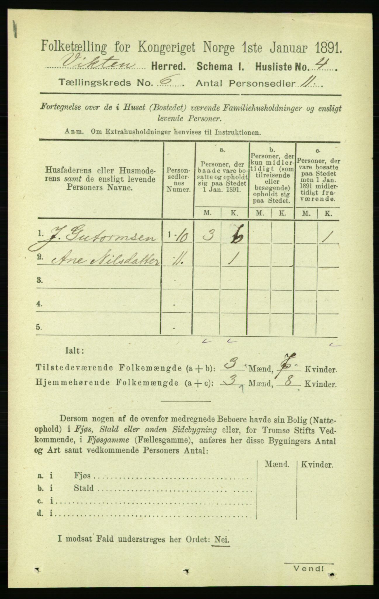 RA, 1891 census for 1750 Vikna, 1891, p. 3152