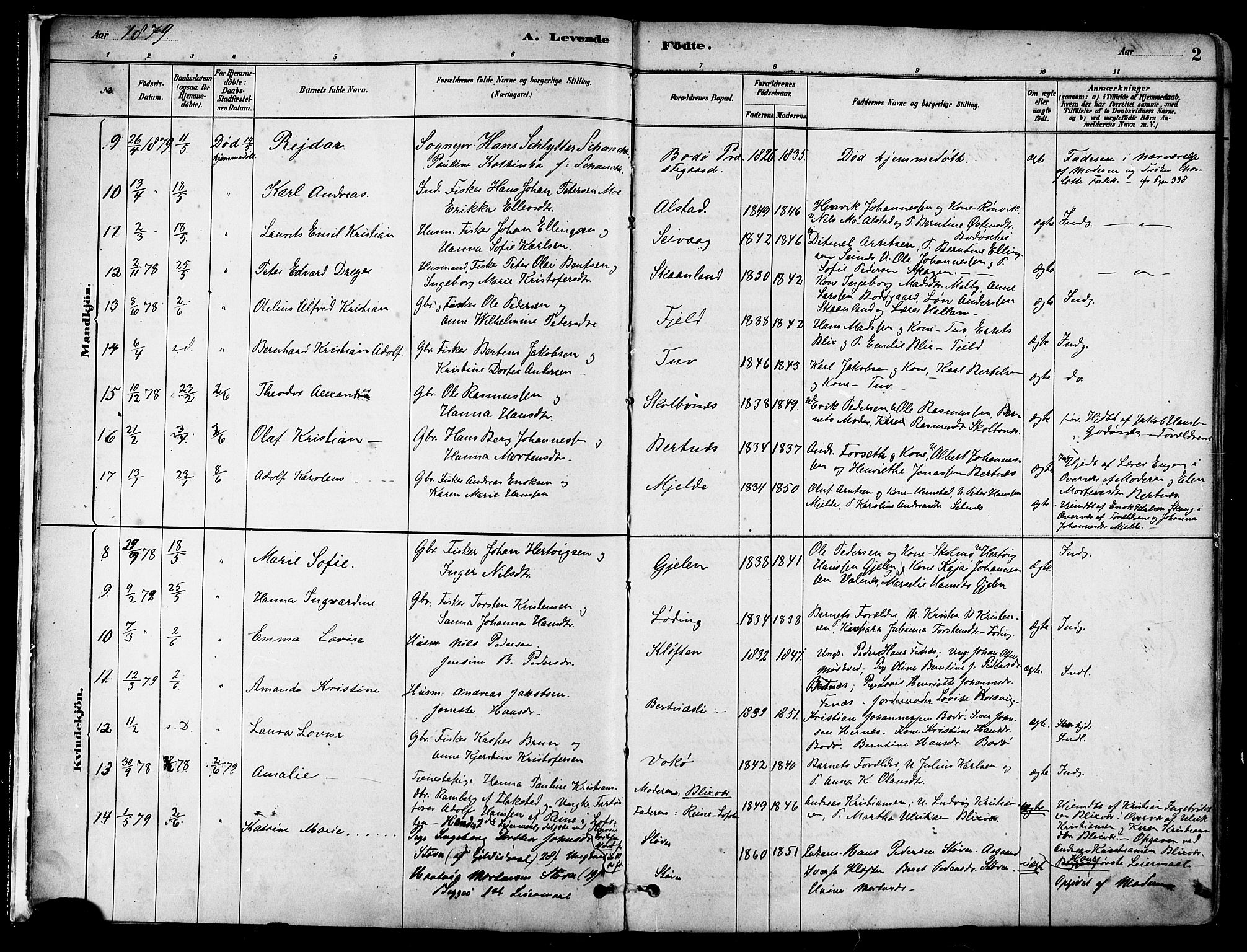 Ministerialprotokoller, klokkerbøker og fødselsregistre - Nordland, SAT/A-1459/802/L0054: Parish register (official) no. 802A01, 1879-1893, p. 2