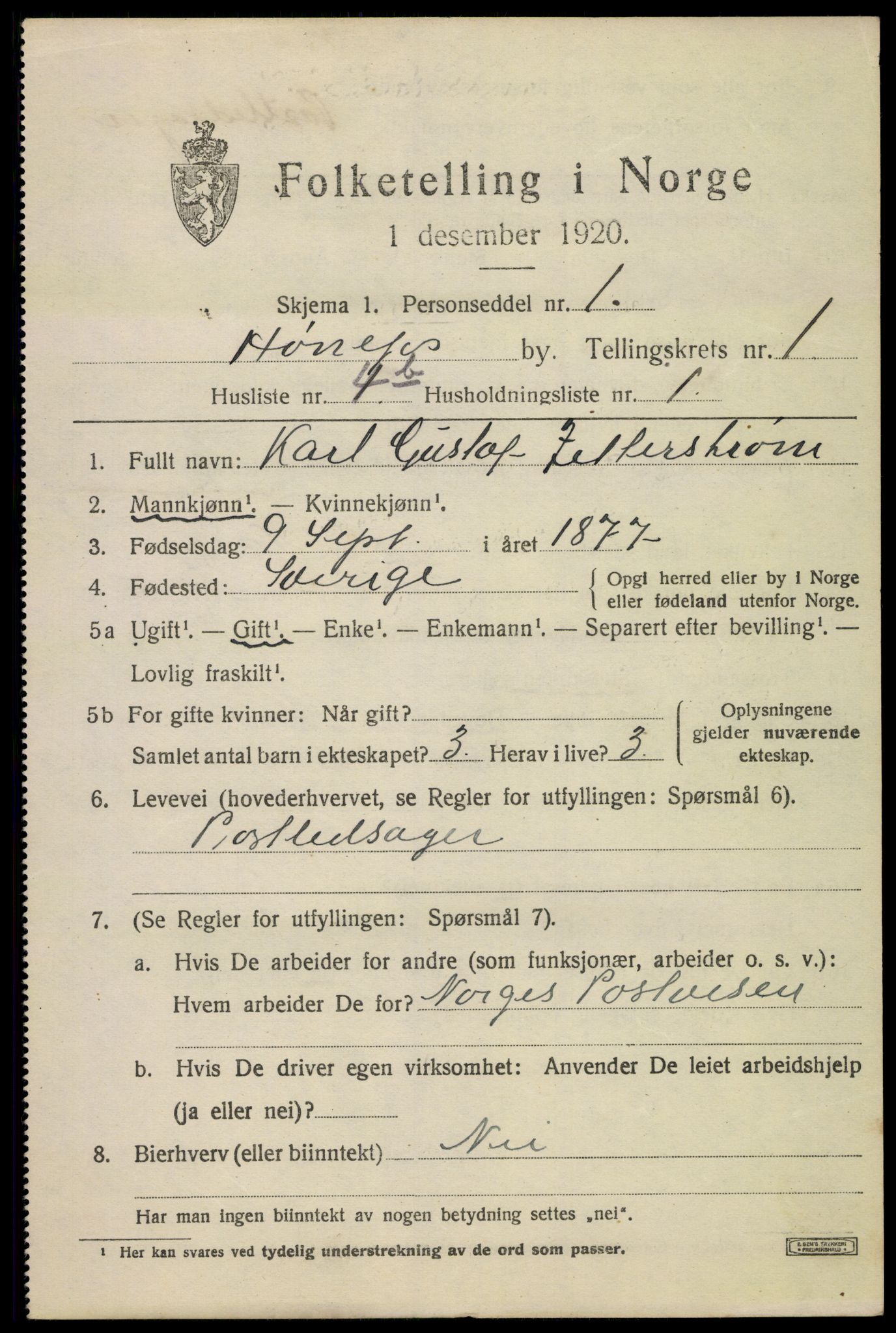 SAKO, 1920 census for Hønefoss, 1920, p. 2448