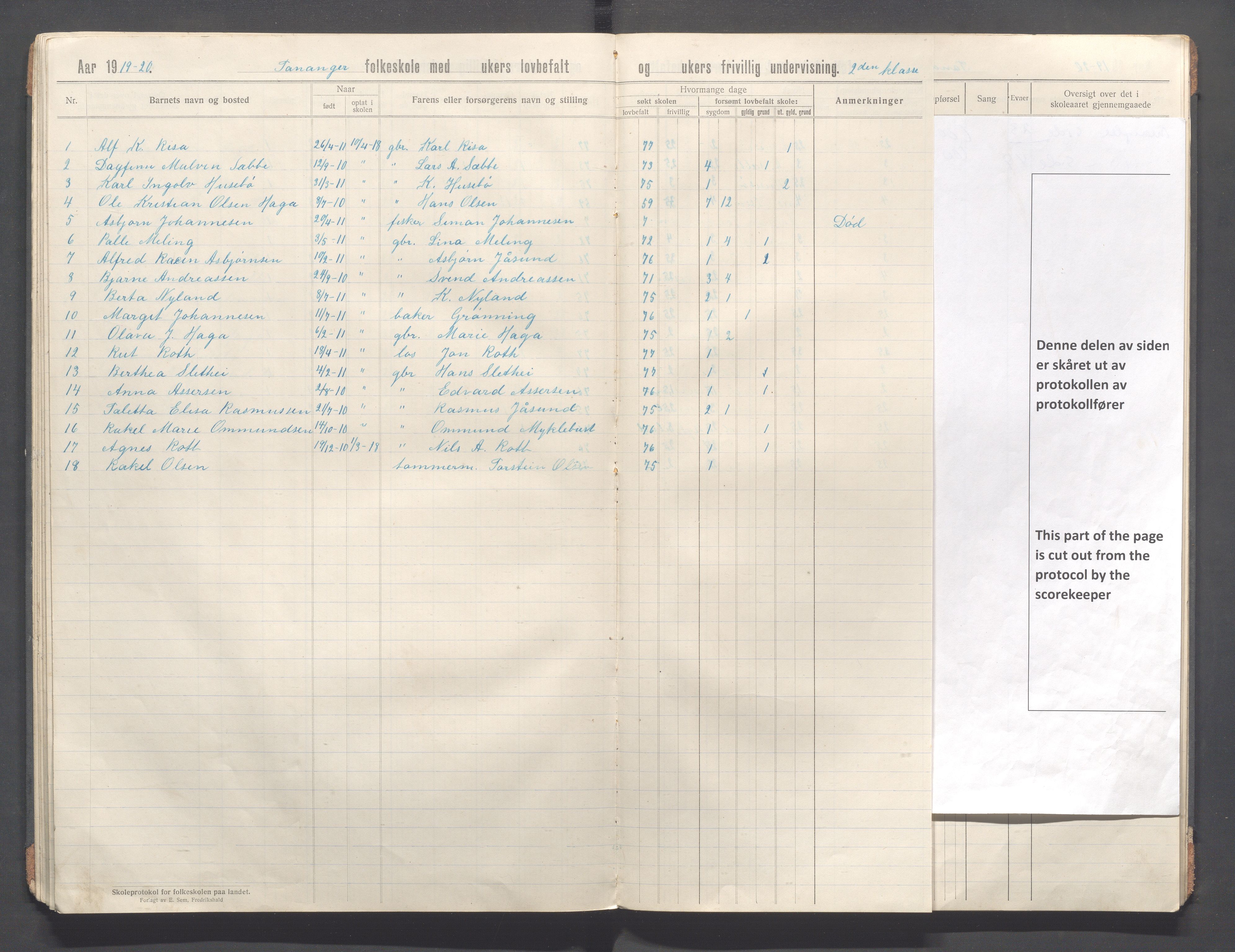 Håland kommune - Tananger skole, IKAR/K-102443/F/L0006: Skoleprotokoll, 1915-1920, p. 45