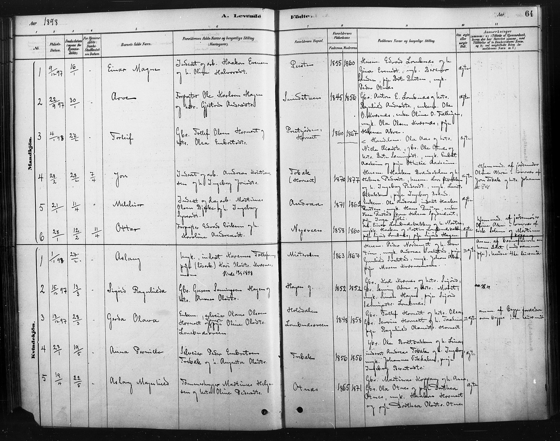 Rendalen prestekontor, AV/SAH-PREST-054/H/Ha/Haa/L0010: Parish register (official) no. 10, 1878-1901, p. 64