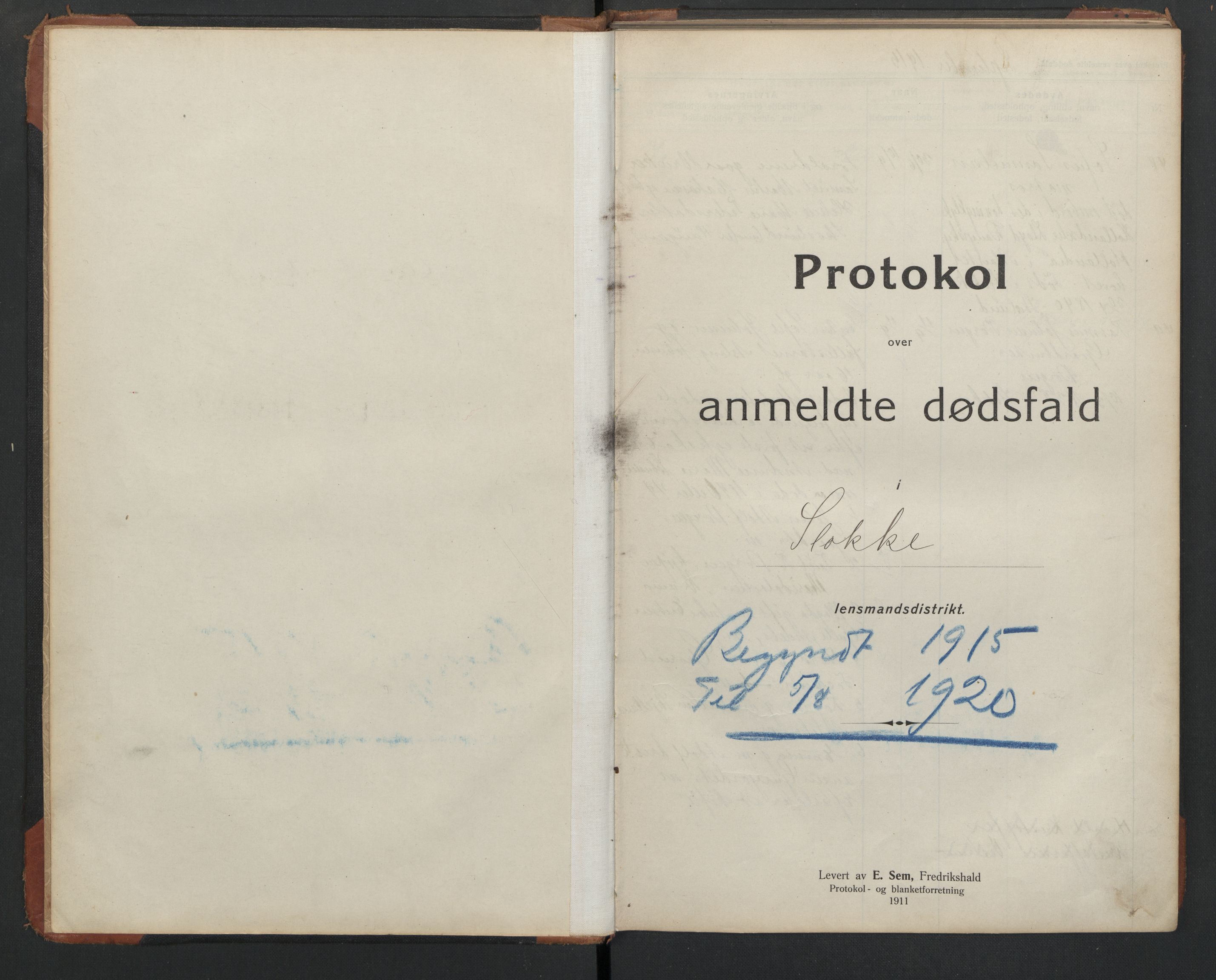 Stokke lensmannskontor, SAKO/A-550/H/Hb/L0002: Dødsfallsprotokoller, 1915-1920