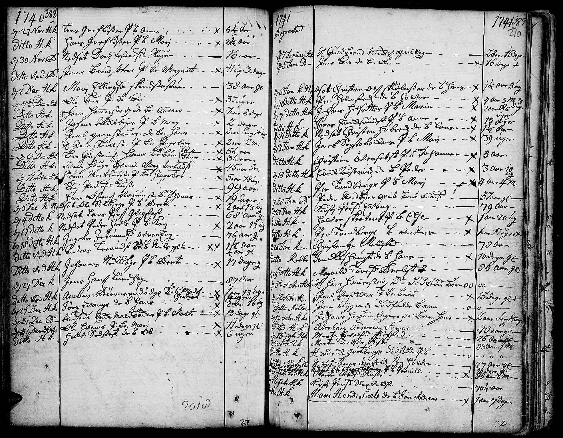 Toten prestekontor, SAH/PREST-102/H/Ha/Haa/L0003: Parish register (official) no. 3, 1734-1751, p. 388-389