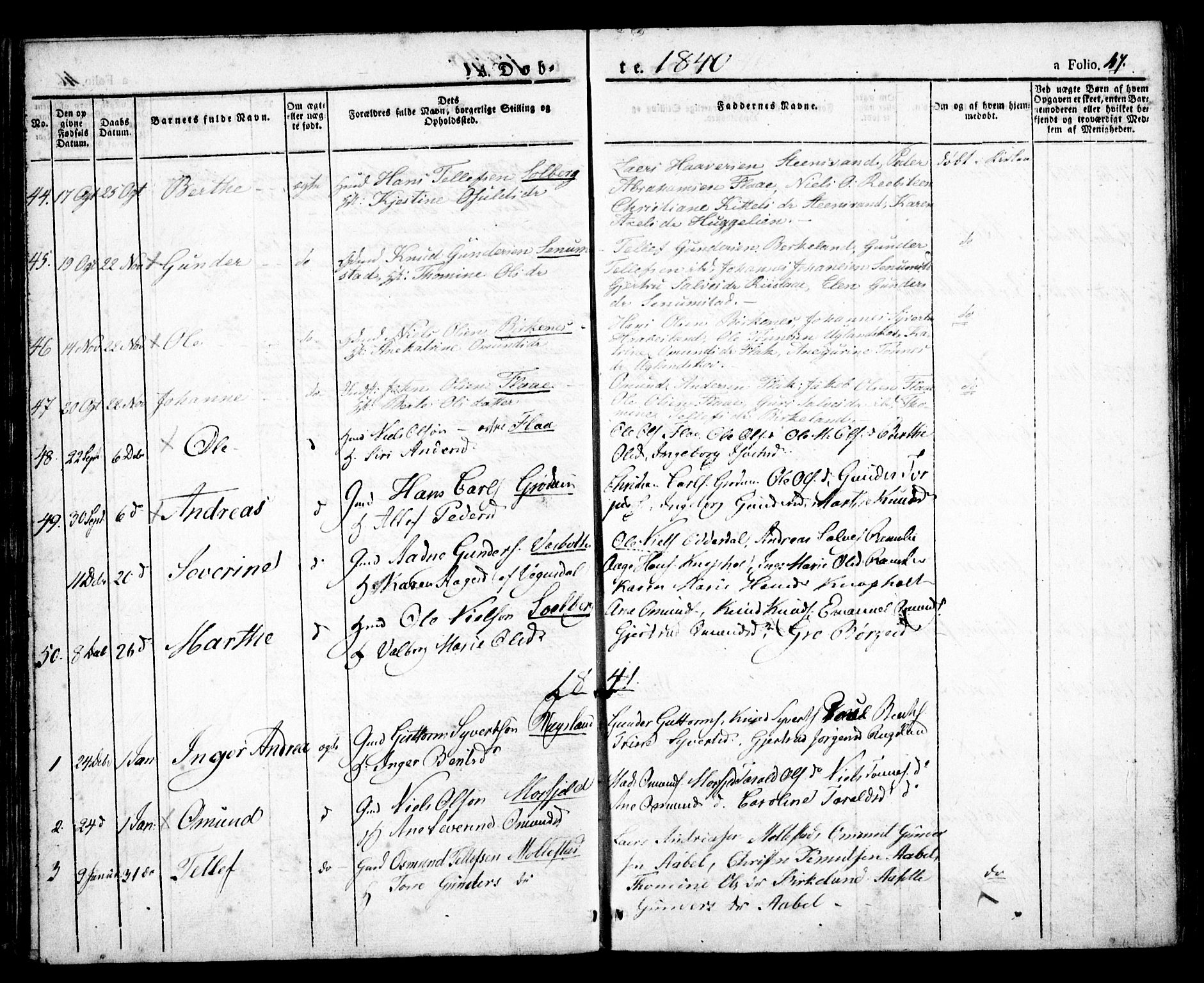 Birkenes sokneprestkontor, AV/SAK-1111-0004/F/Fa/L0001: Parish register (official) no. A 1, 1829-1849, p. 47