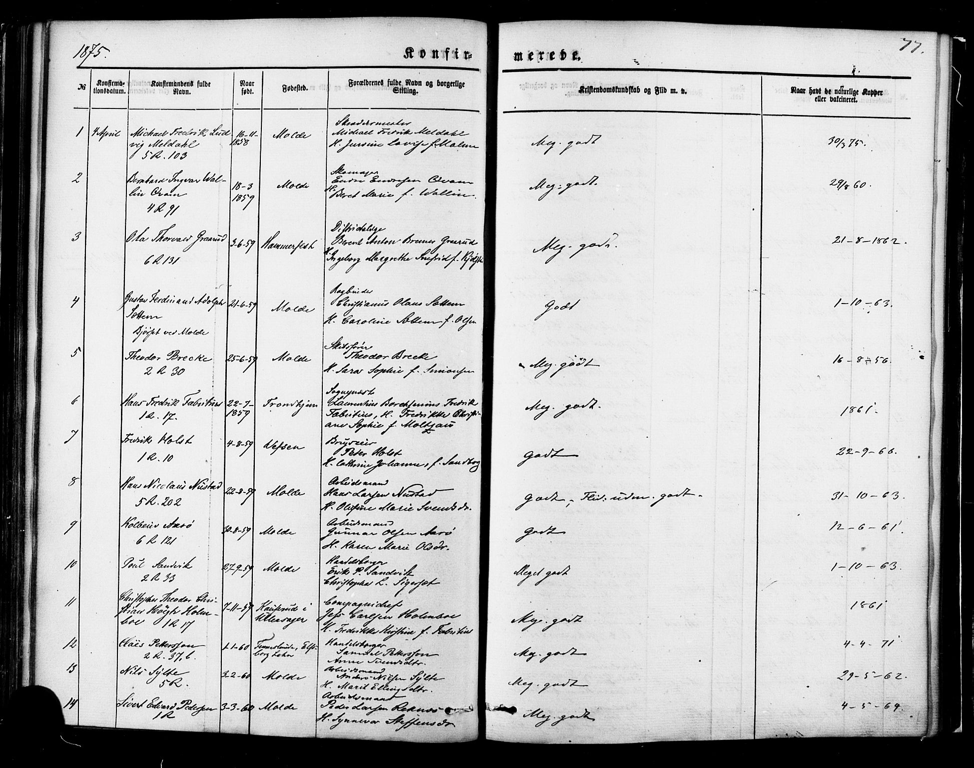 Ministerialprotokoller, klokkerbøker og fødselsregistre - Møre og Romsdal, SAT/A-1454/558/L0691: Parish register (official) no. 558A05, 1873-1886, p. 77