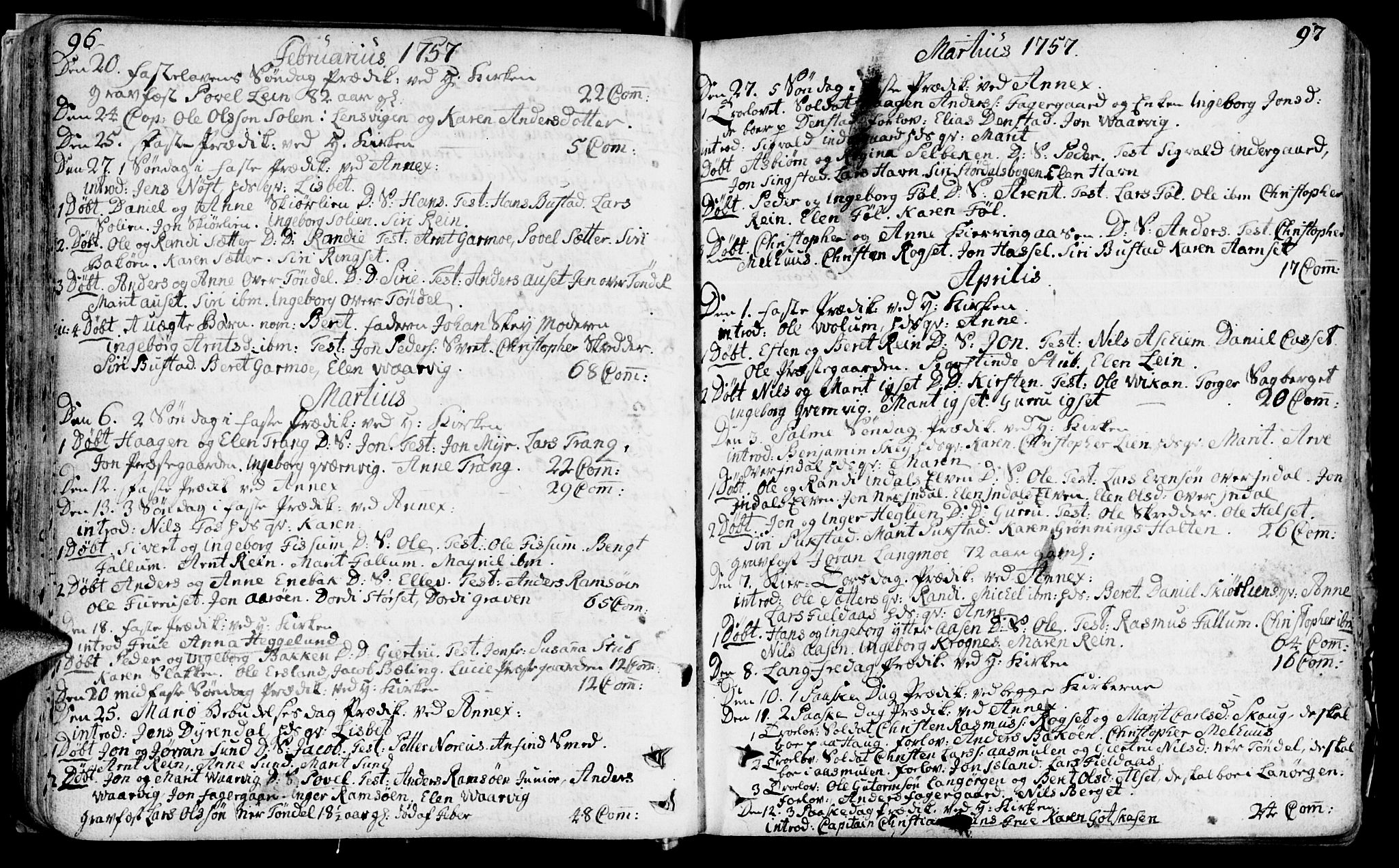 Ministerialprotokoller, klokkerbøker og fødselsregistre - Sør-Trøndelag, AV/SAT-A-1456/646/L0605: Parish register (official) no. 646A03, 1751-1790, p. 96-97