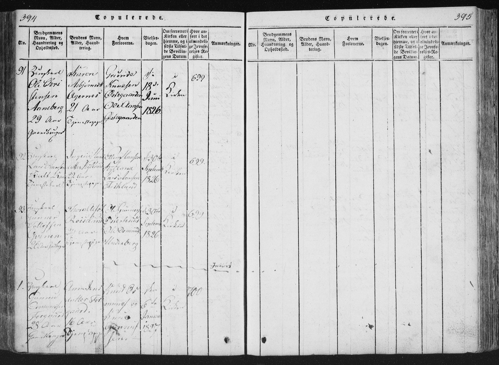 Åseral sokneprestkontor, AV/SAK-1111-0051/F/Fa/L0001: Parish register (official) no. A 1, 1815-1853, p. 394-395