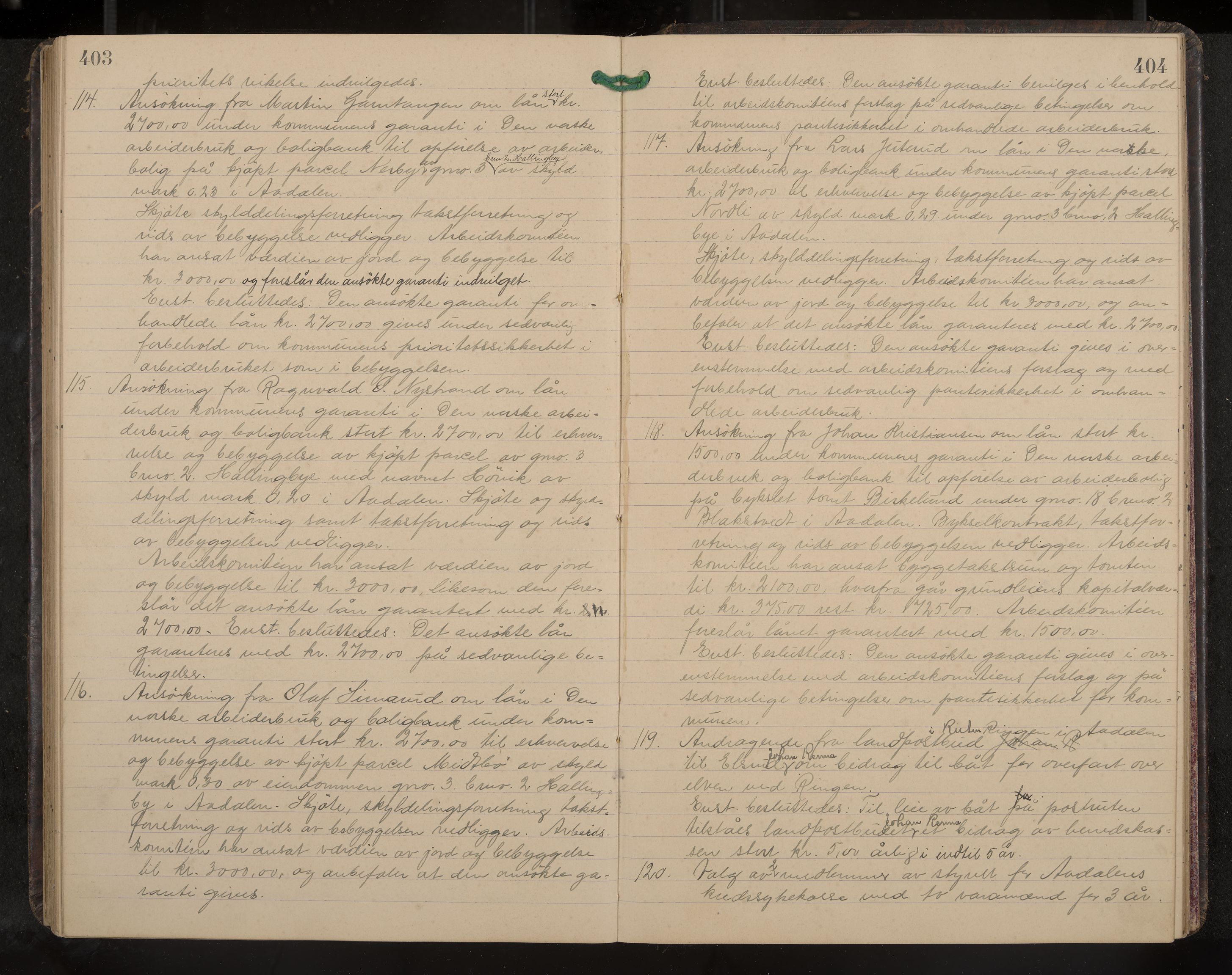 Ådal formannskap og sentraladministrasjon, IKAK/0614021/A/Aa/L0003: Møtebok, 1907-1914, p. 403-404