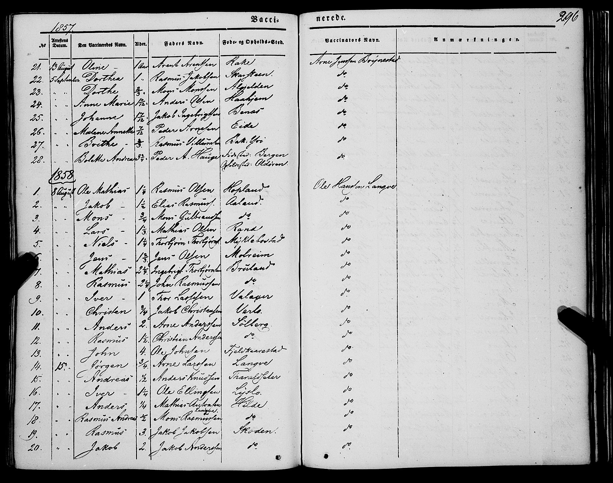 Innvik sokneprestembete, AV/SAB-A-80501: Parish register (official) no. A 5, 1847-1865, p. 296