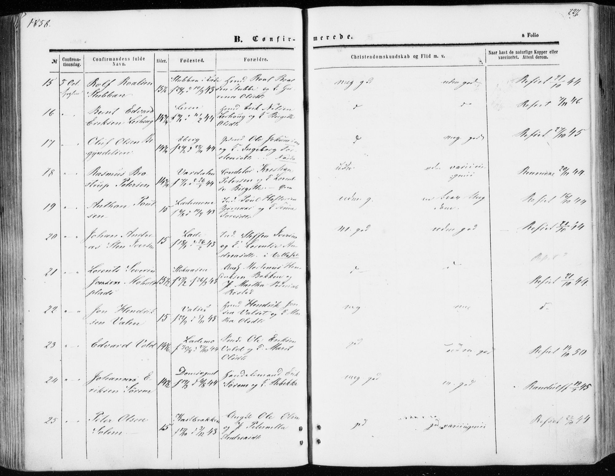 Ministerialprotokoller, klokkerbøker og fødselsregistre - Sør-Trøndelag, AV/SAT-A-1456/606/L0292: Parish register (official) no. 606A07, 1856-1865, p. 227