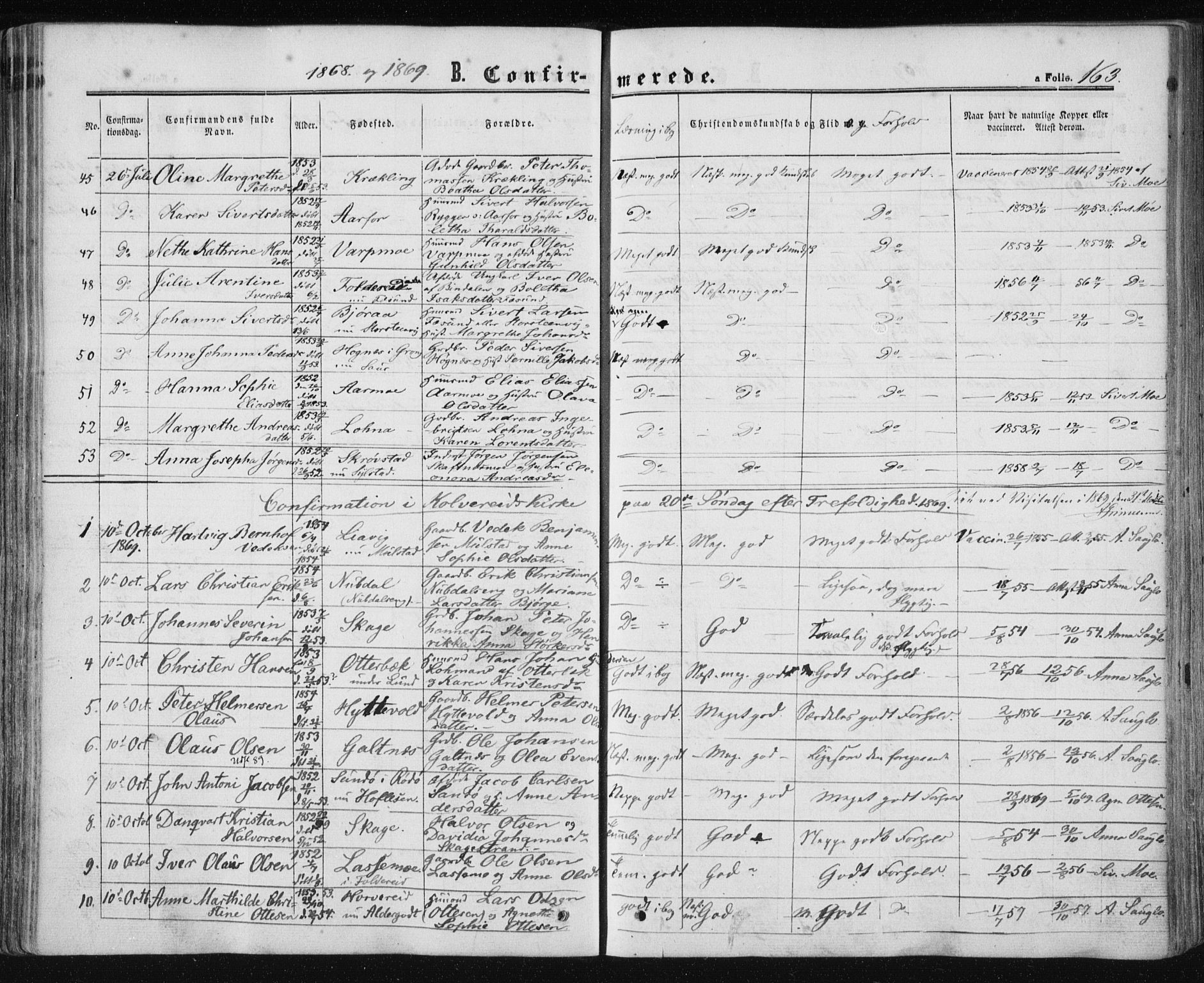 Ministerialprotokoller, klokkerbøker og fødselsregistre - Nord-Trøndelag, SAT/A-1458/780/L0641: Parish register (official) no. 780A06, 1857-1874, p. 163