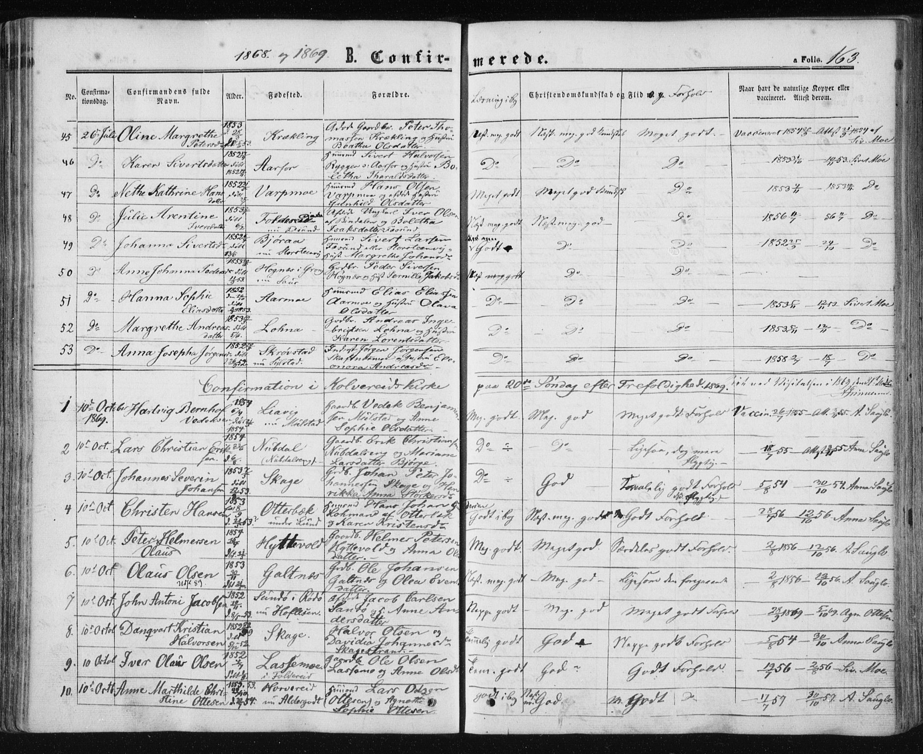 Ministerialprotokoller, klokkerbøker og fødselsregistre - Nord-Trøndelag, AV/SAT-A-1458/780/L0641: Parish register (official) no. 780A06, 1857-1874, p. 163