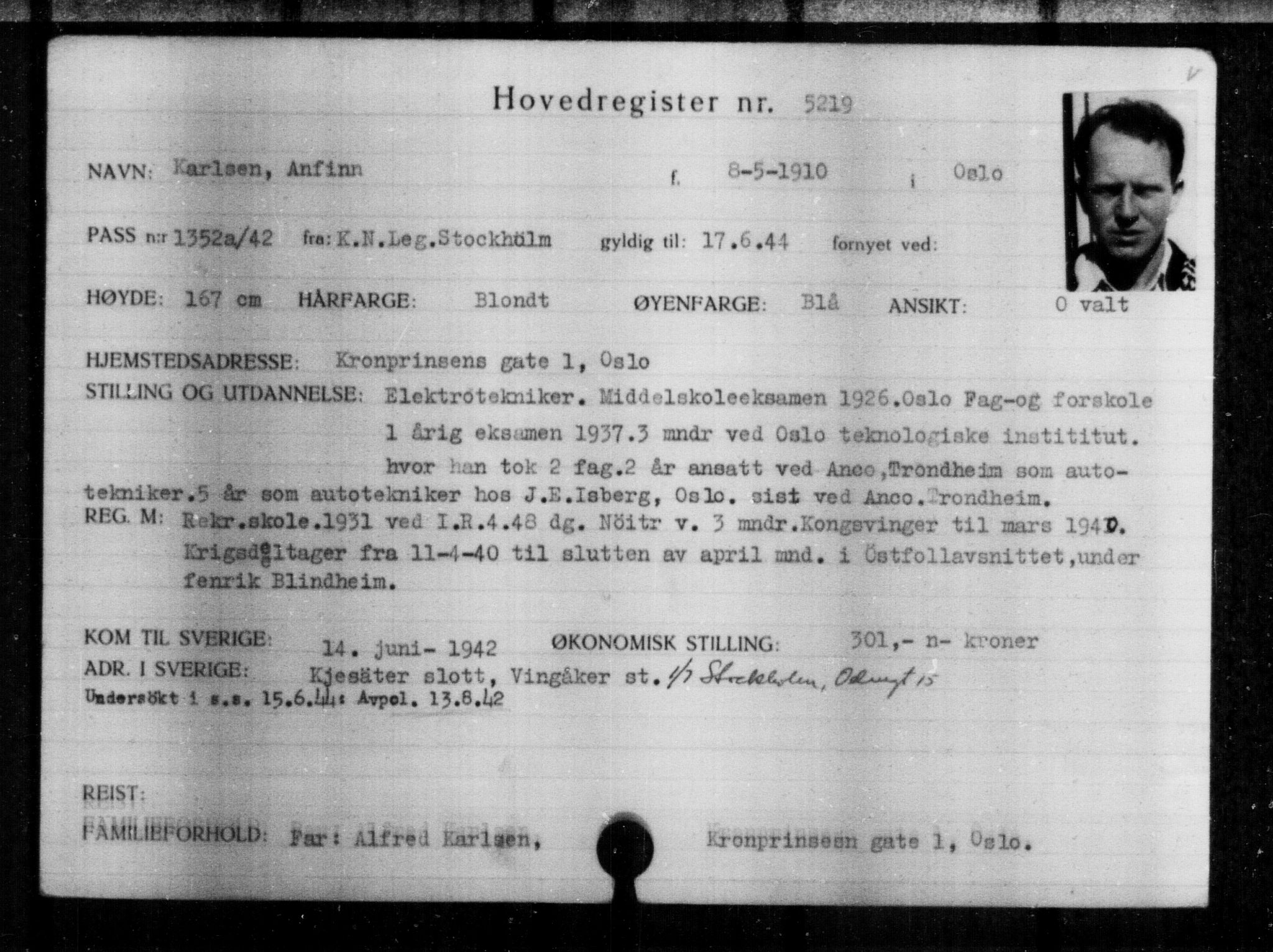 Utenriksstasjonene, Legasjonen i Stockholm, Flyktningkontoret, AV/RA-S-6753/V/Va/L0004: Kjesäterkartoteket, flyktninger med registreringsnr. 3496-6610, 1940-1945, p. 1979