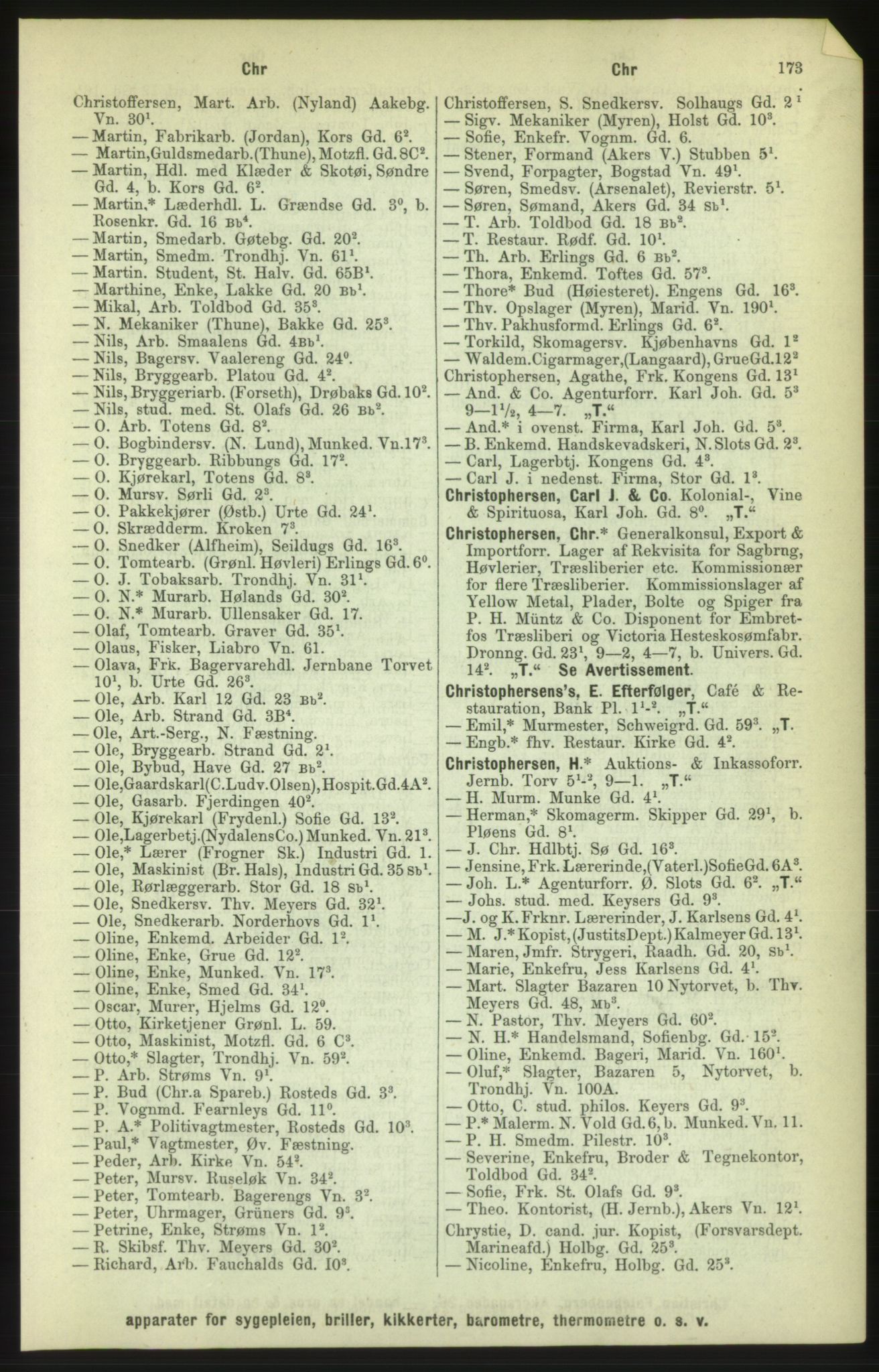 Kristiania/Oslo adressebok, PUBL/-, 1886, p. 173