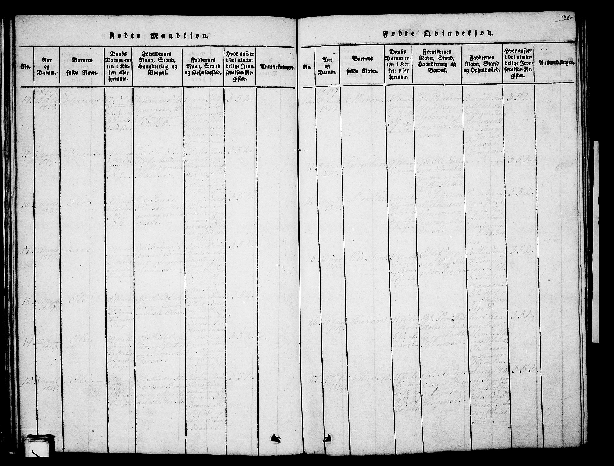 Holla kirkebøker, AV/SAKO-A-272/G/Ga/L0001: Parish register (copy) no. I 1, 1814-1830, p. 32