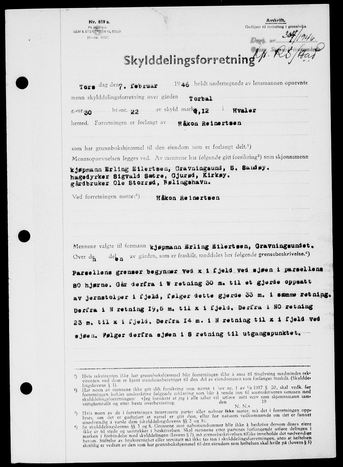 Onsøy sorenskriveri, SAO/A-10474/G/Ga/Gab/L0015: Mortgage book no. II A-15, 1945-1946, Diary no: : 304/1946