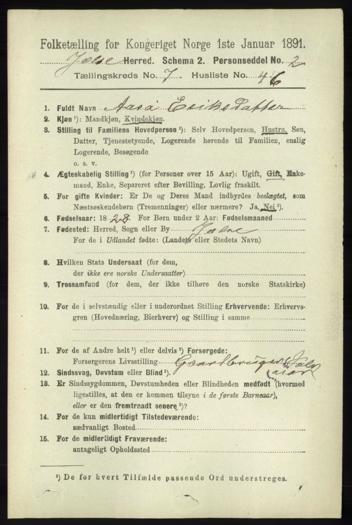 RA, 1891 census for 1138 Jelsa, 1891, p. 1749