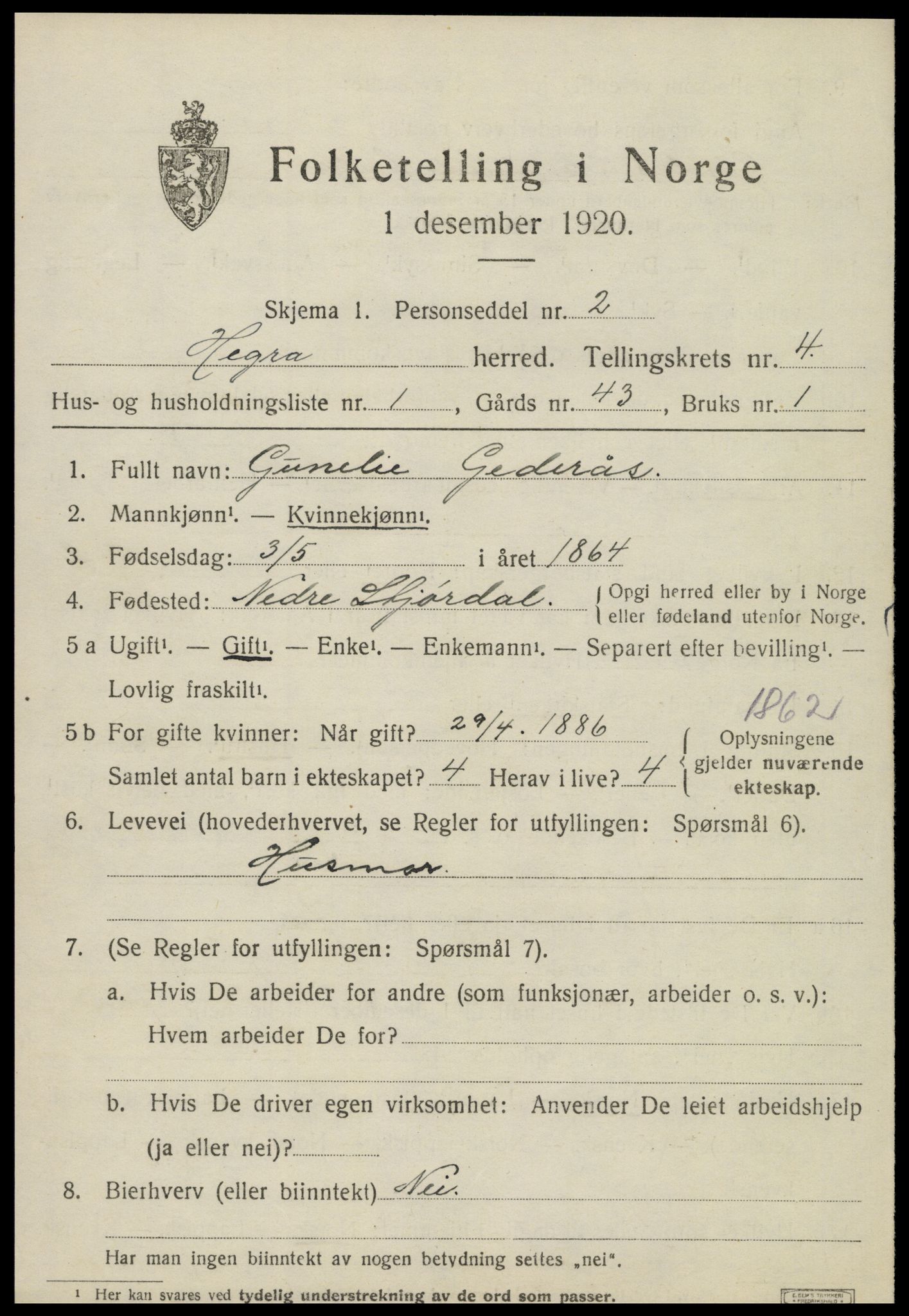 SAT, 1920 census for Hegra, 1920, p. 3374