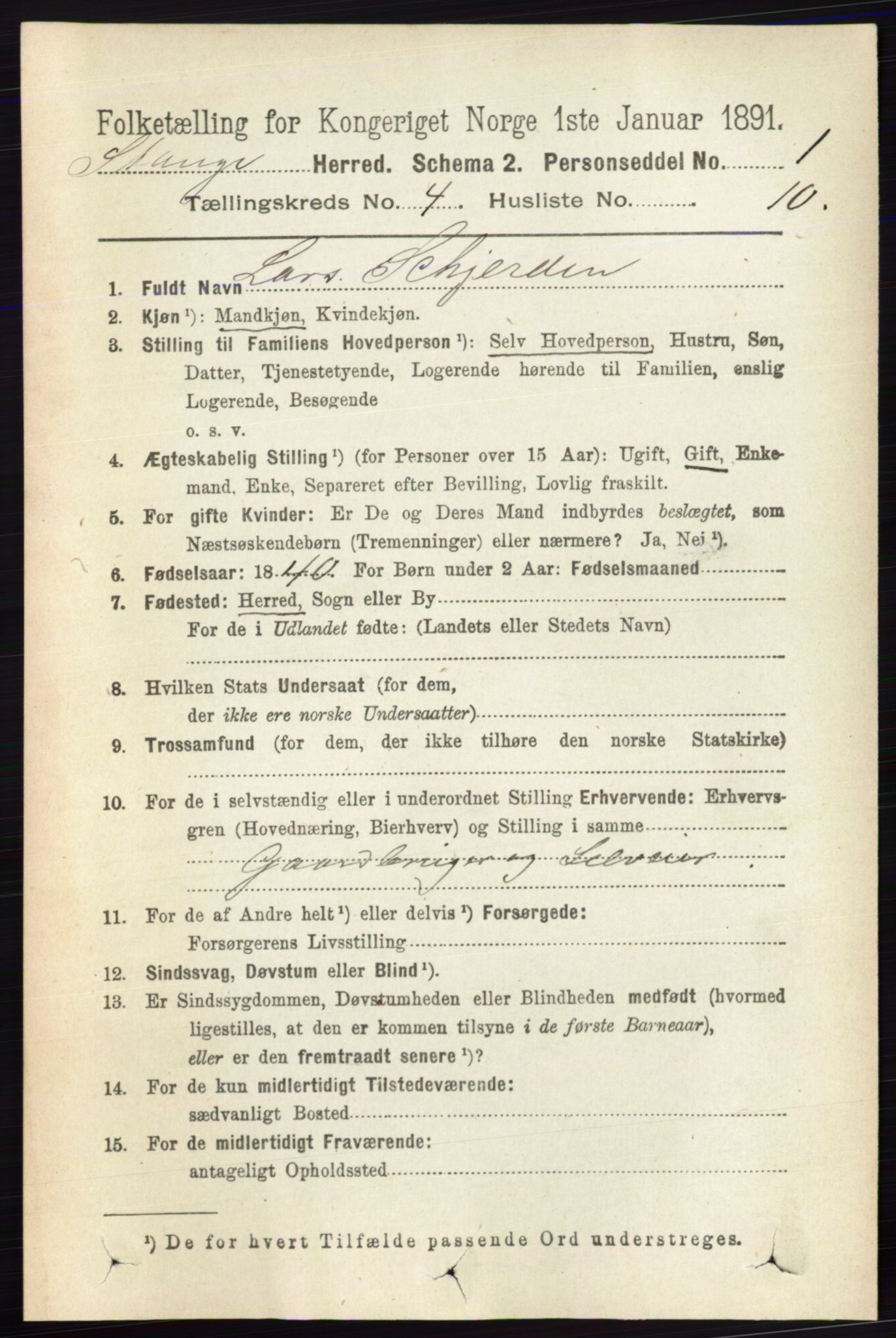 RA, 1891 census for 0417 Stange, 1891, p. 2422