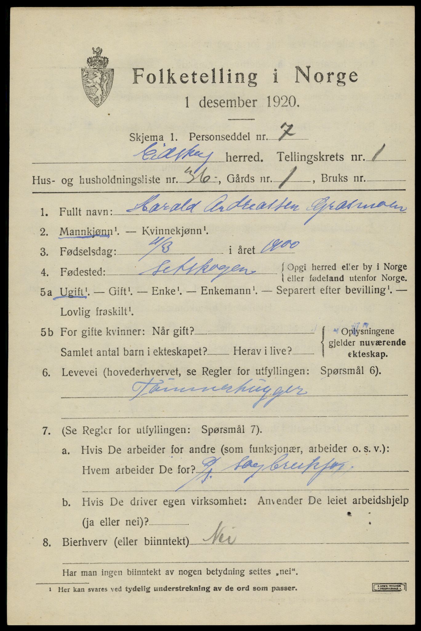 SAH, 1920 census for Eidskog, 1920, p. 2823