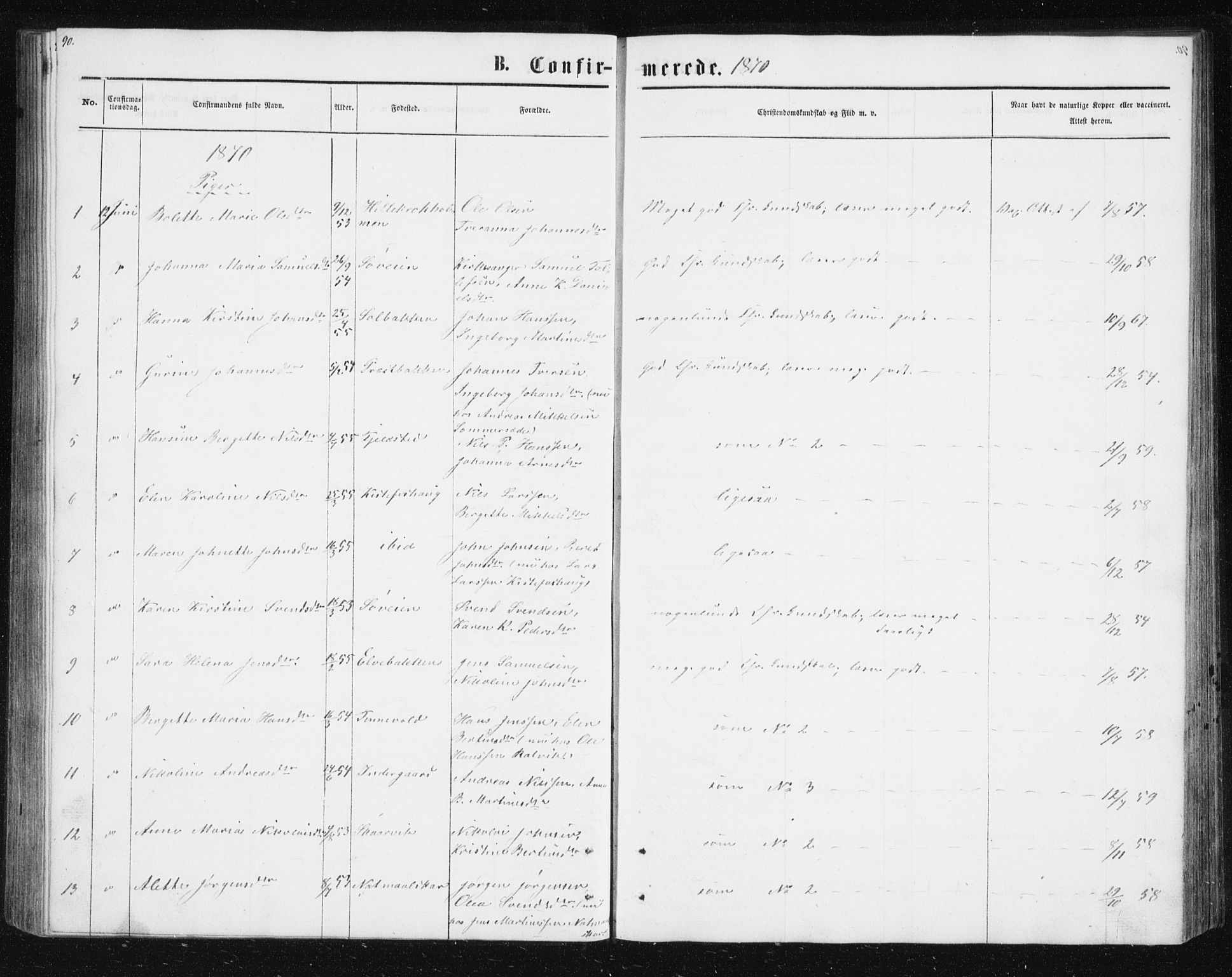 Ibestad sokneprestembete, SATØ/S-0077/H/Ha/Hab/L0013klokker: Parish register (copy) no. 13, 1865-1879, p. 90
