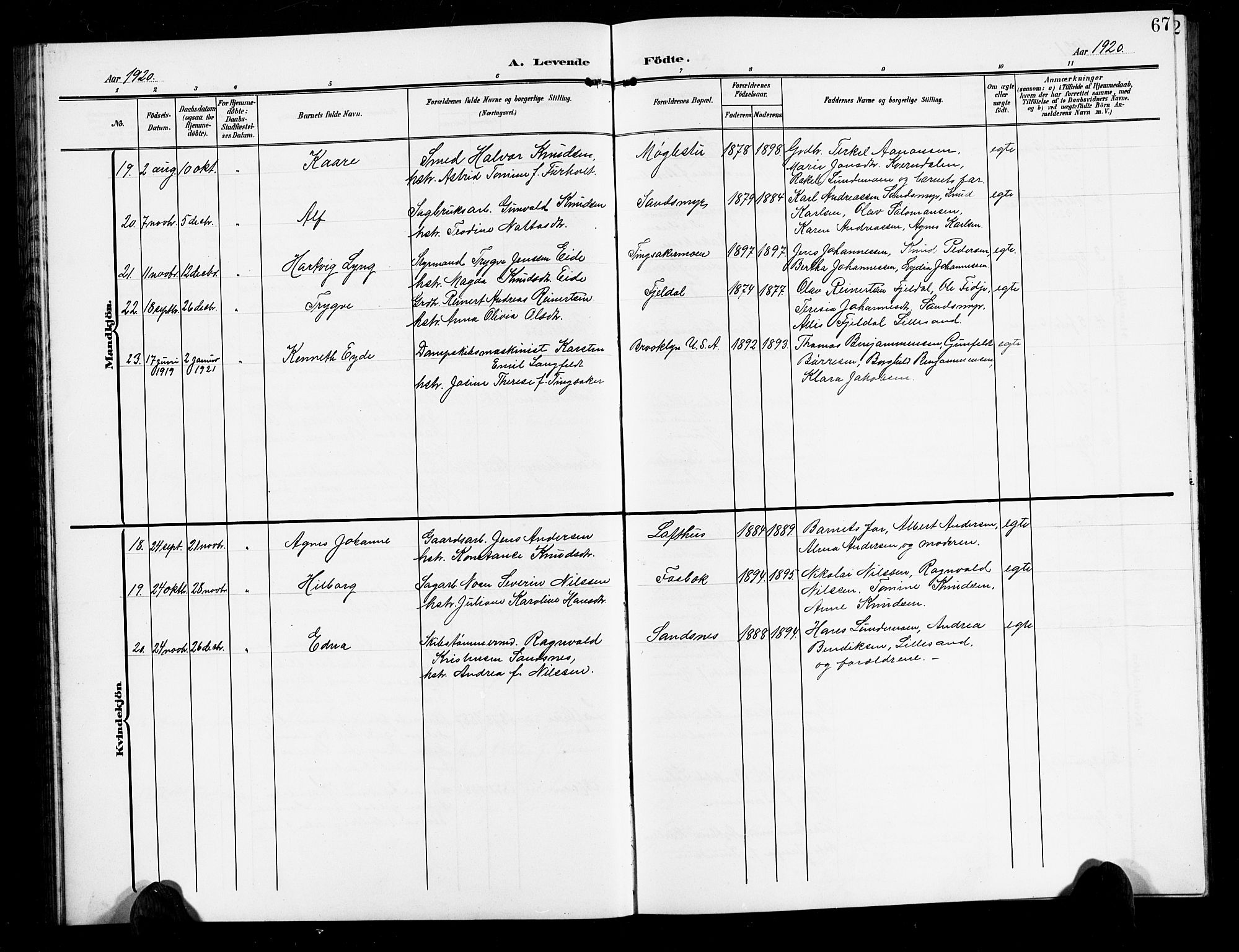 Vestre Moland sokneprestkontor, AV/SAK-1111-0046/F/Fb/Fbb/L0007: Parish register (copy) no. B 7, 1906-1929, p. 67