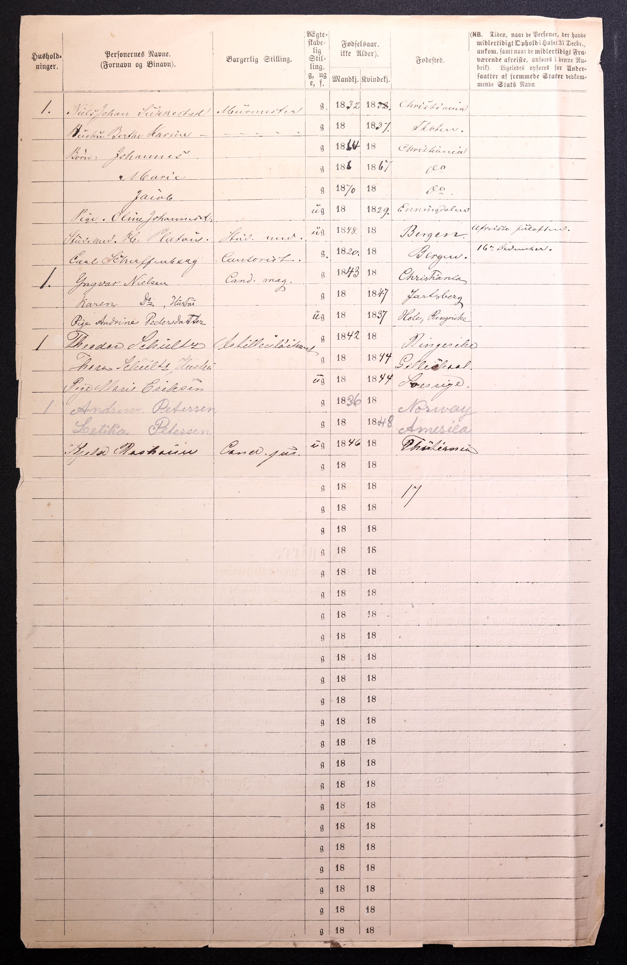 RA, 1870 census for 0301 Kristiania, 1870, p. 2278