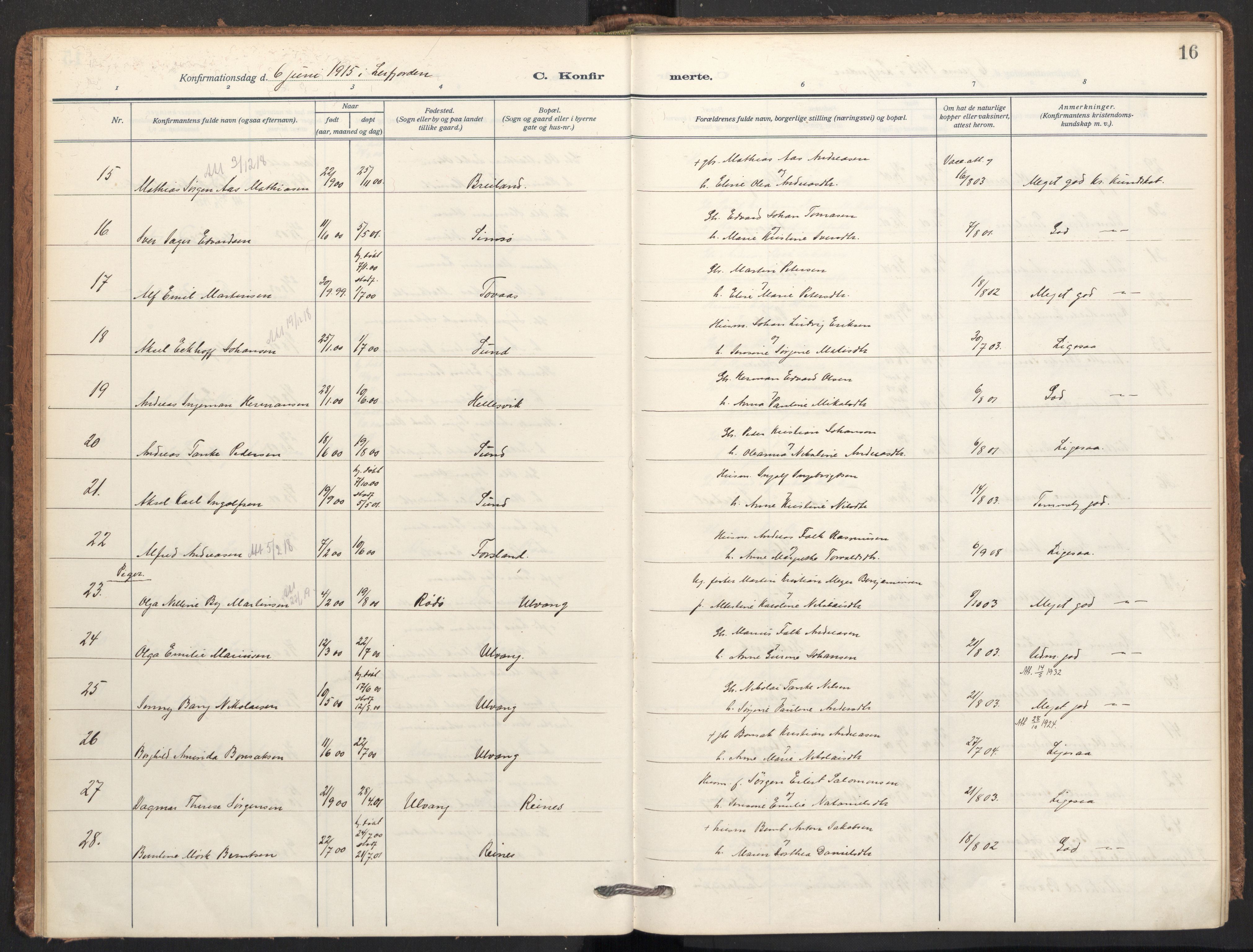 Ministerialprotokoller, klokkerbøker og fødselsregistre - Nordland, AV/SAT-A-1459/831/L0473: Parish register (official) no. 831A04, 1909-1934, p. 16