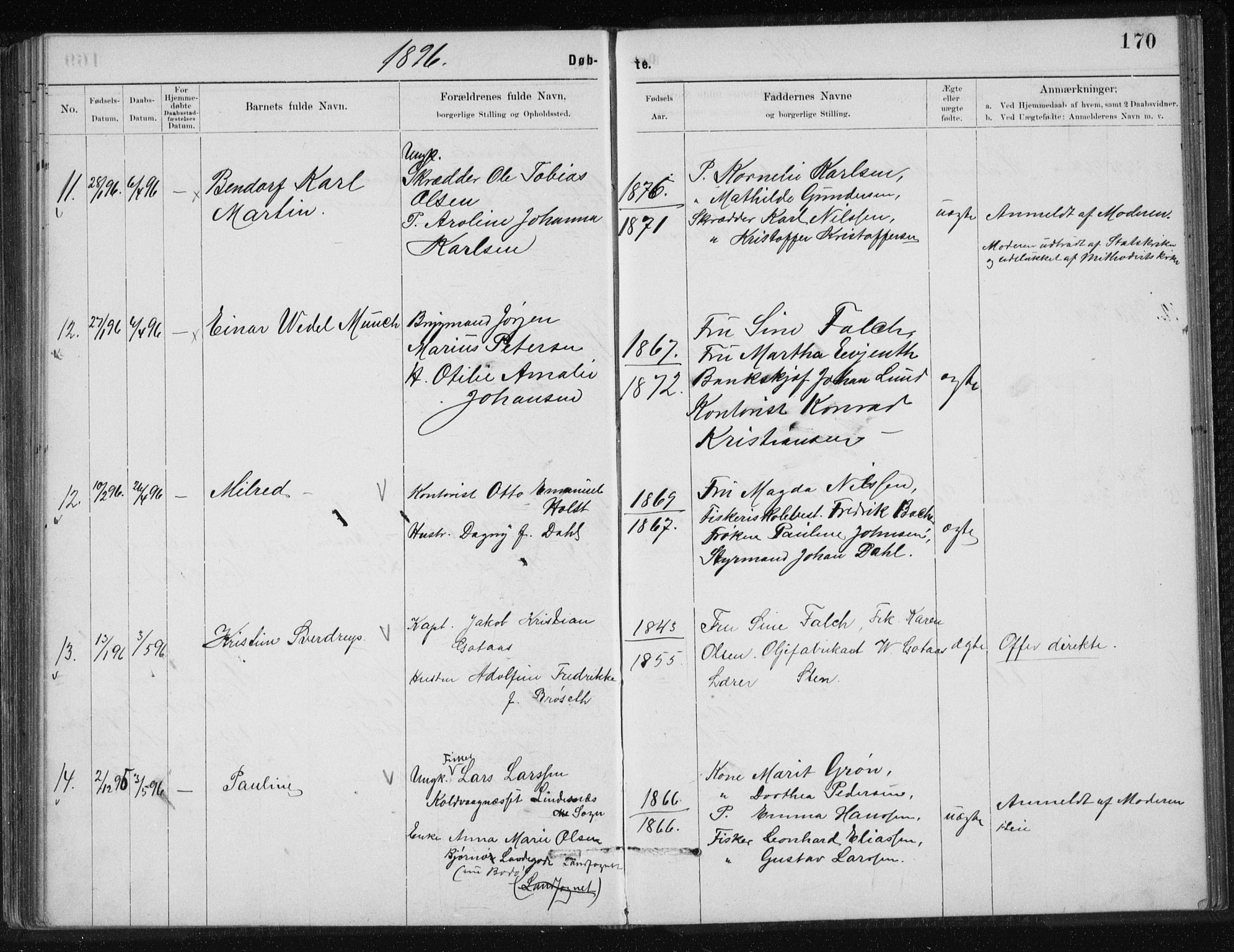 Ministerialprotokoller, klokkerbøker og fødselsregistre - Nordland, AV/SAT-A-1459/801/L0032: Parish register (copy) no. 801C07, 1889-1897, p. 170