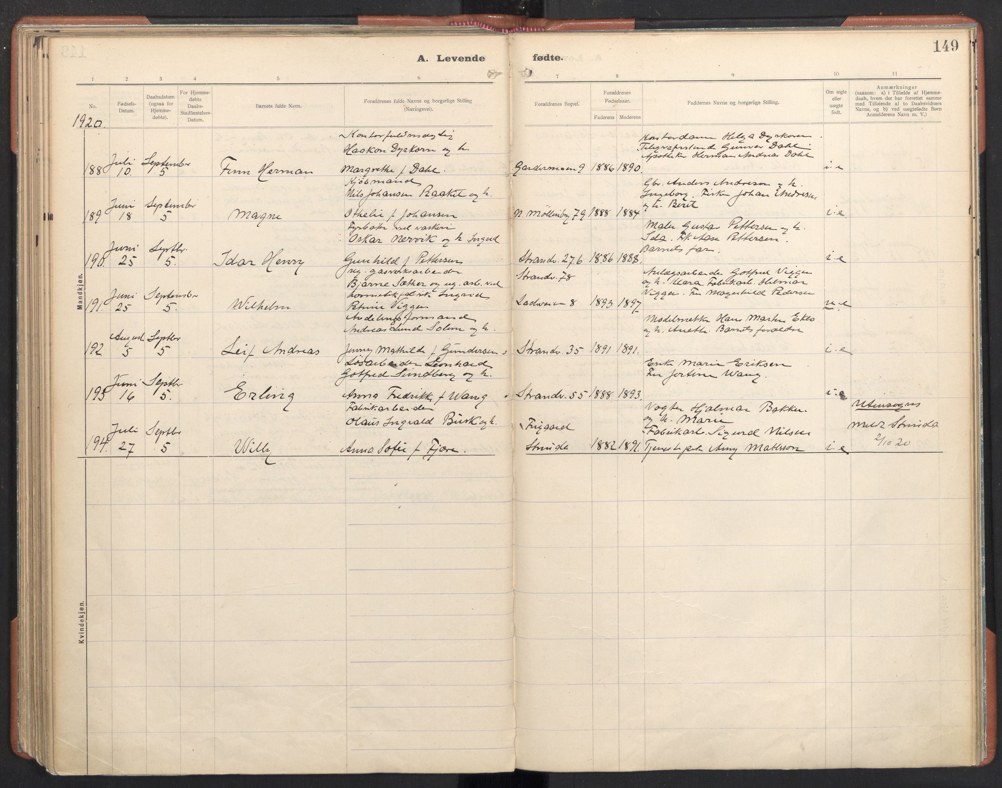 Ministerialprotokoller, klokkerbøker og fødselsregistre - Sør-Trøndelag, SAT/A-1456/605/L0246: Parish register (official) no. 605A08, 1916-1920, p. 149