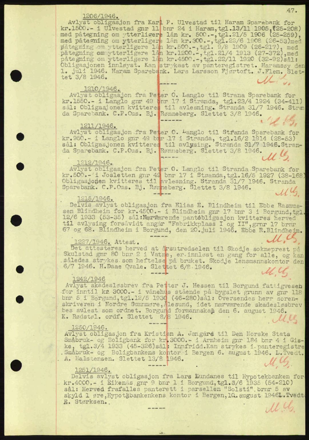 Nordre Sunnmøre sorenskriveri, SAT/A-0006/1/2/2C/2Ca: Mortgage book no. B6-14 a, 1942-1945, Diary no: : 1206/1946