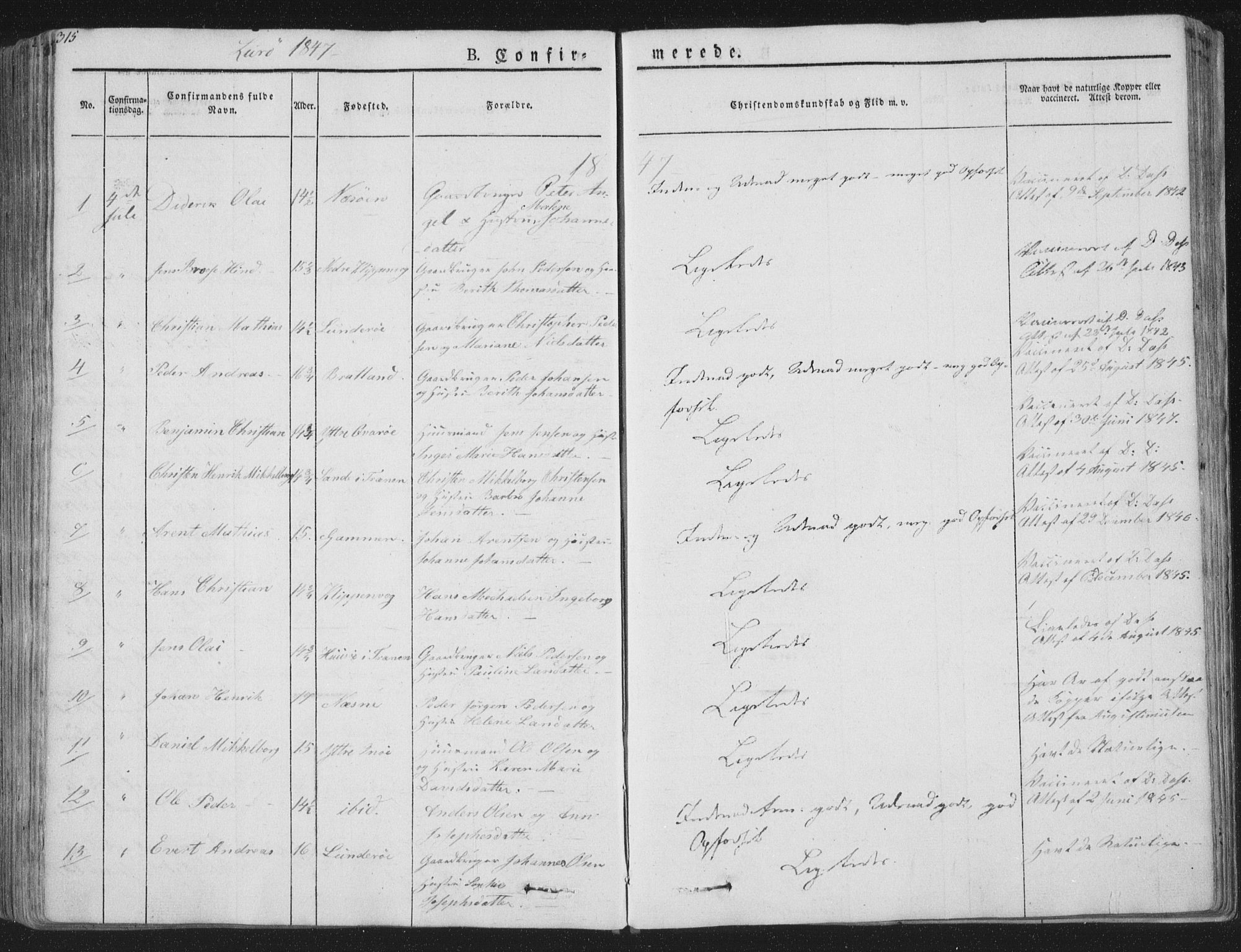 Ministerialprotokoller, klokkerbøker og fødselsregistre - Nordland, AV/SAT-A-1459/839/L0565: Parish register (official) no. 839A02, 1825-1862, p. 315