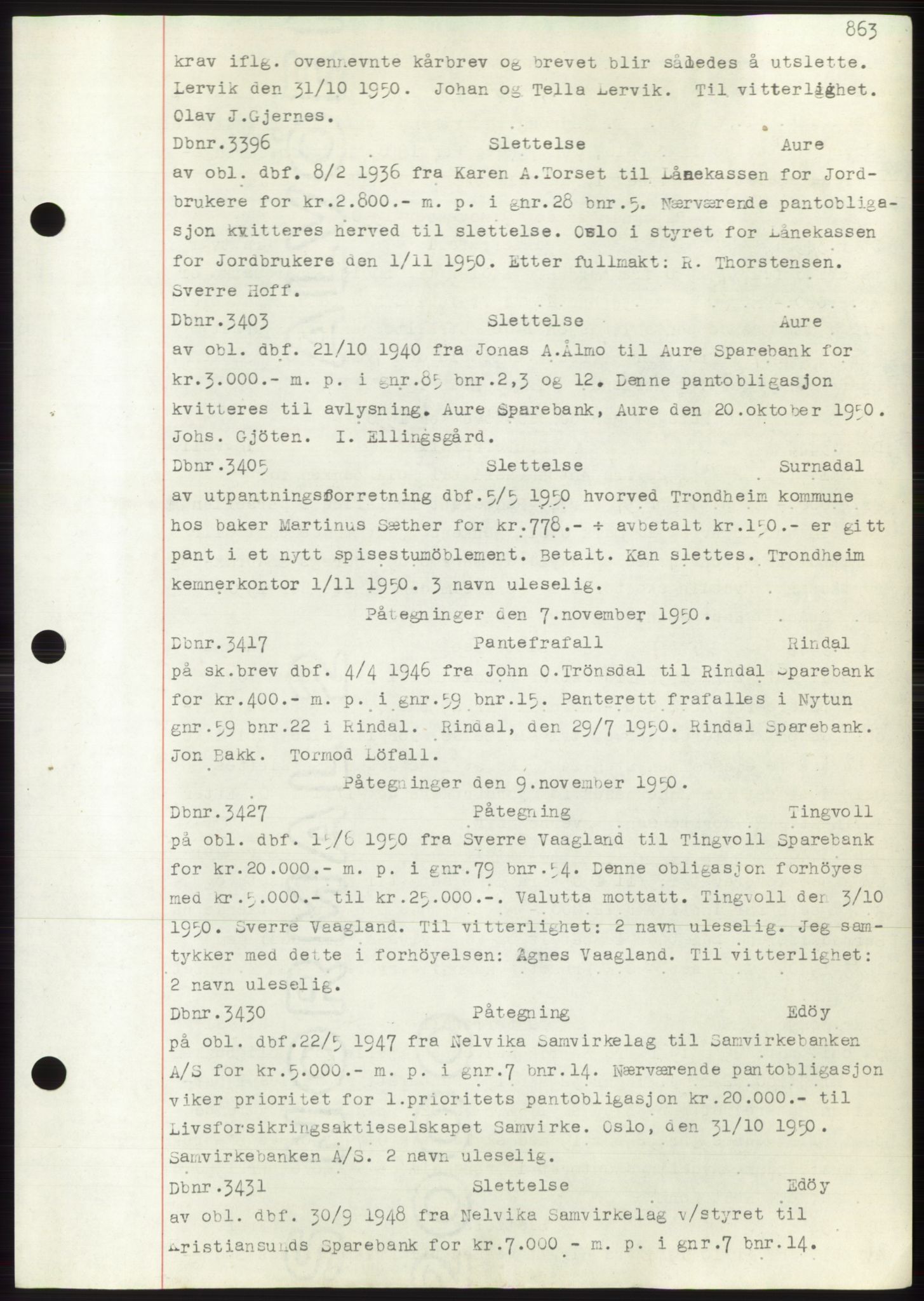 Nordmøre sorenskriveri, SAT/A-4132/1/2/2Ca: Mortgage book no. C82b, 1946-1951, Diary no: : 3396/1950