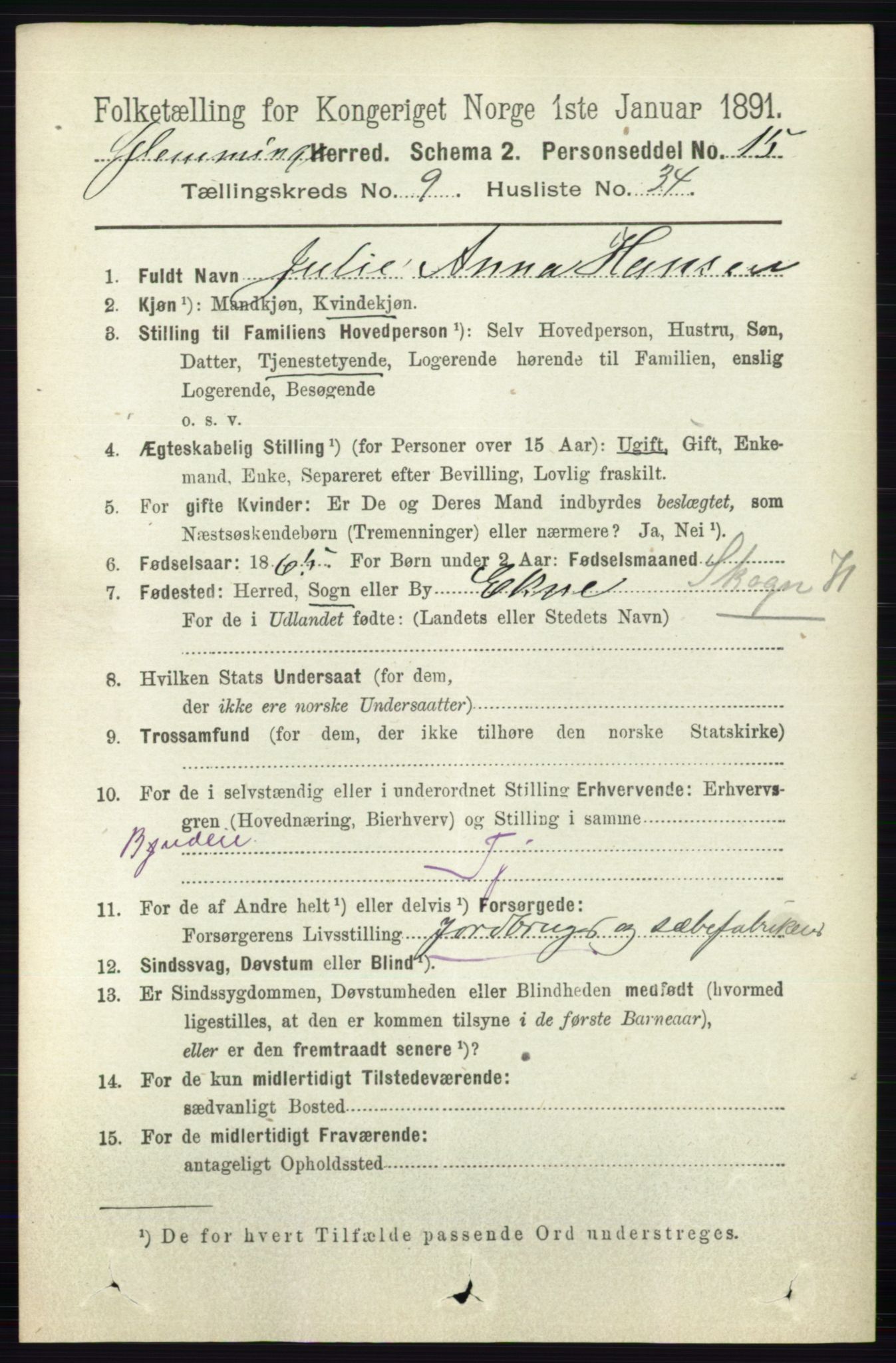 RA, 1891 census for 0132 Glemmen, 1891, p. 9893