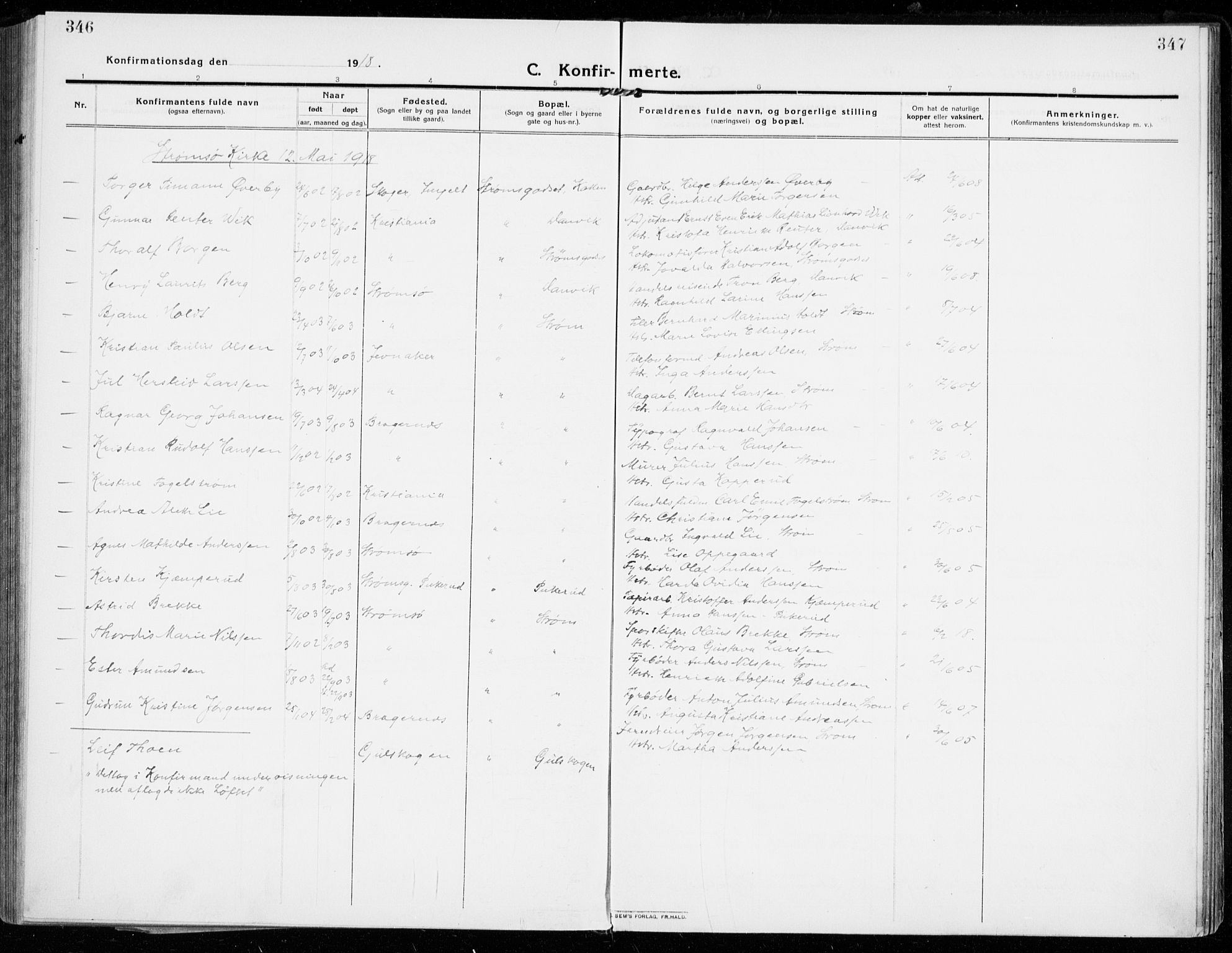 Strømsgodset kirkebøker, SAKO/A-324/F/Fa/L0002: Parish register (official) no. 2, 1910-1920, p. 346-347