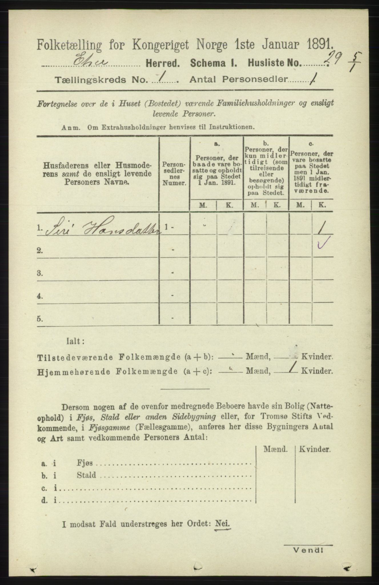 RA, 1891 census for 1211 Etne, 1891, p. 68