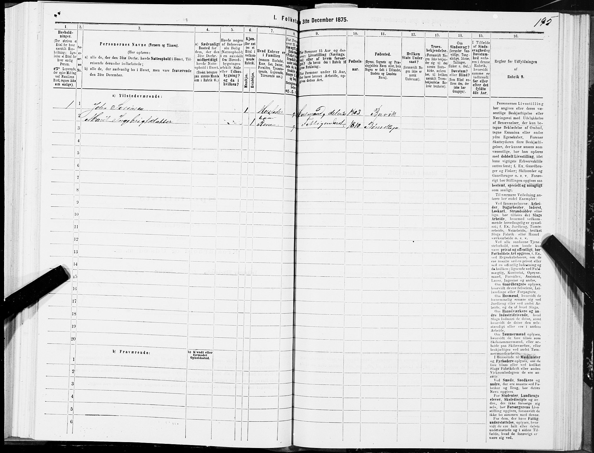 SAT, 1875 census for 1655P Byneset, 1875, p. 3195