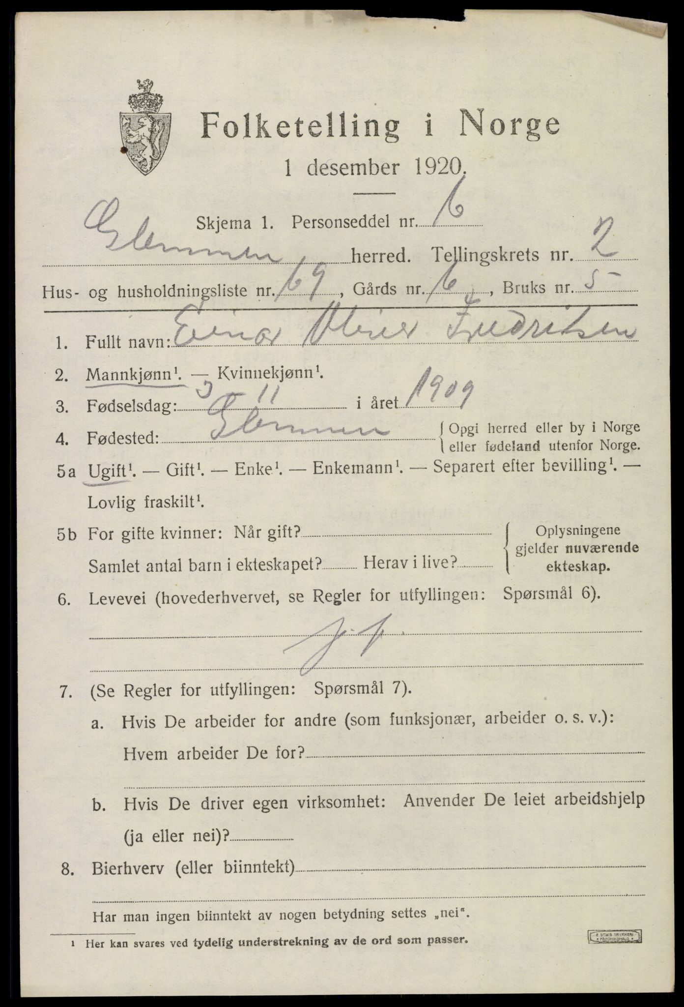 SAO, 1920 census for Glemmen, 1920, p. 5175