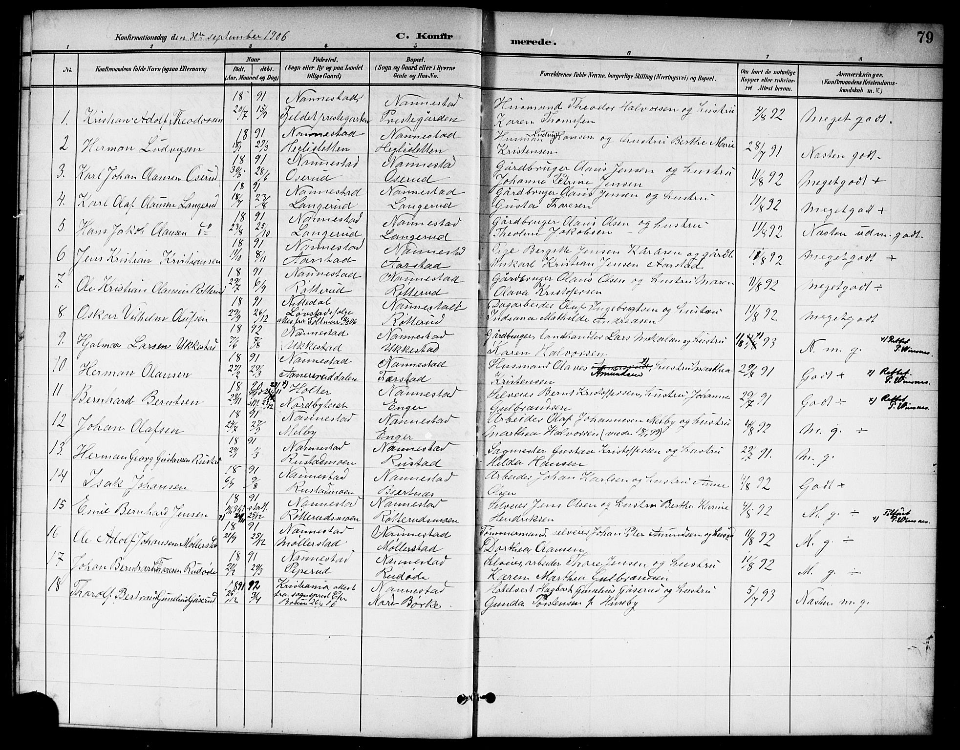 Nannestad prestekontor Kirkebøker, SAO/A-10414a/G/Ga/L0002: Parish register (copy) no. I 2, 1901-1913, p. 79