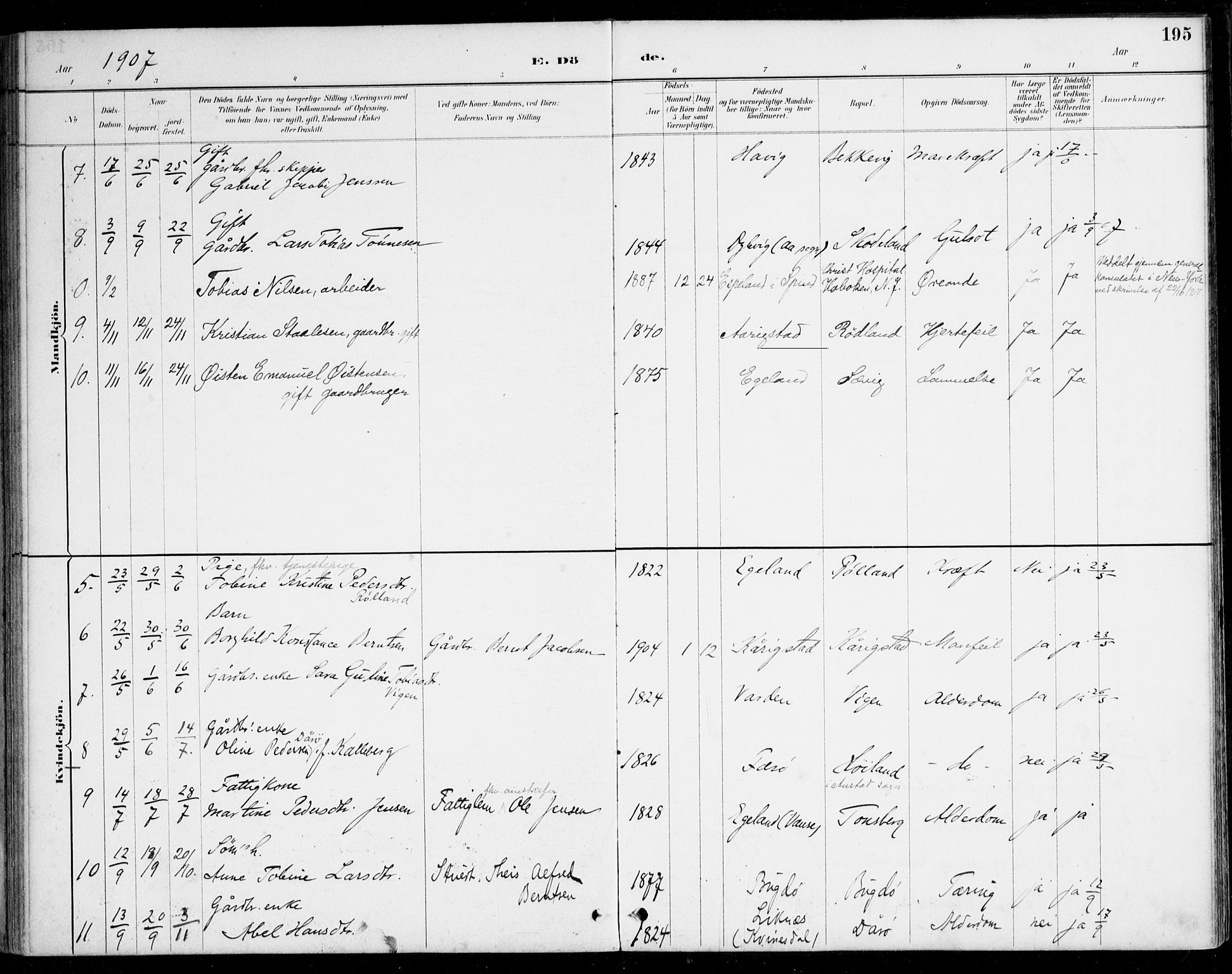 Herad sokneprestkontor, SAK/1111-0018/F/Fa/Fab/L0005: Parish register (official) no. A 5, 1886-1913, p. 195