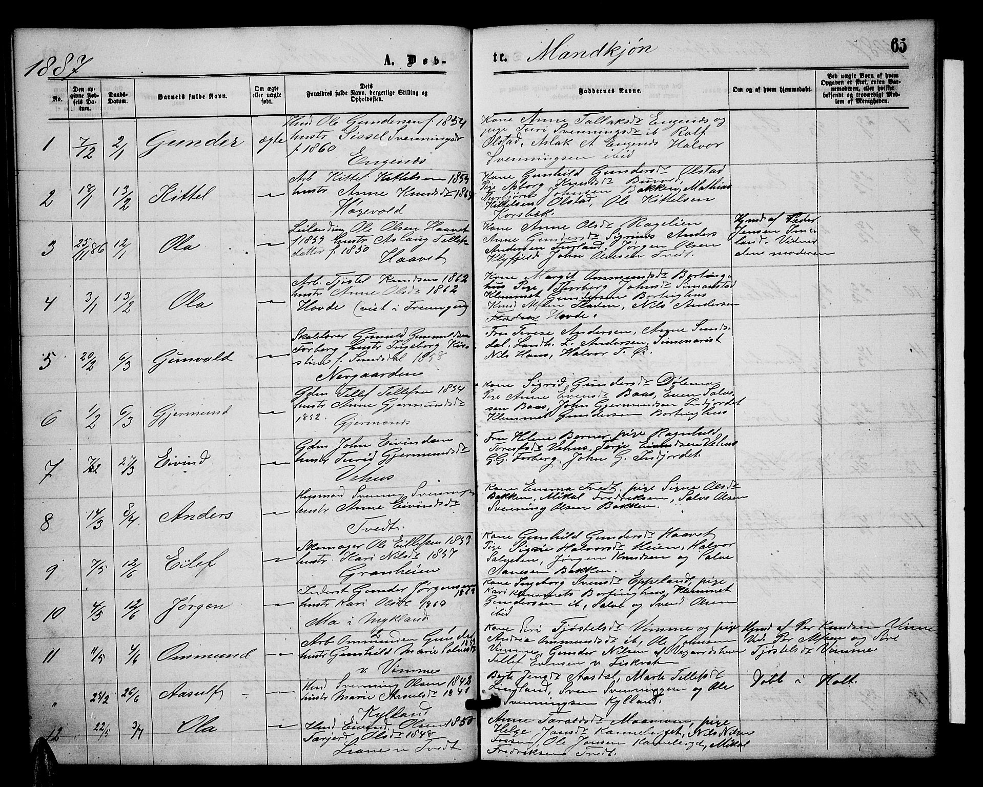 Åmli sokneprestkontor, AV/SAK-1111-0050/F/Fb/Fbc/L0003: Parish register (copy) no. B 3, 1868-1888, p. 65