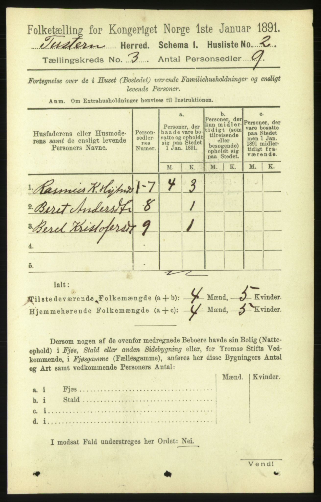 RA, 1891 census for 1572 Tustna, 1891, p. 890